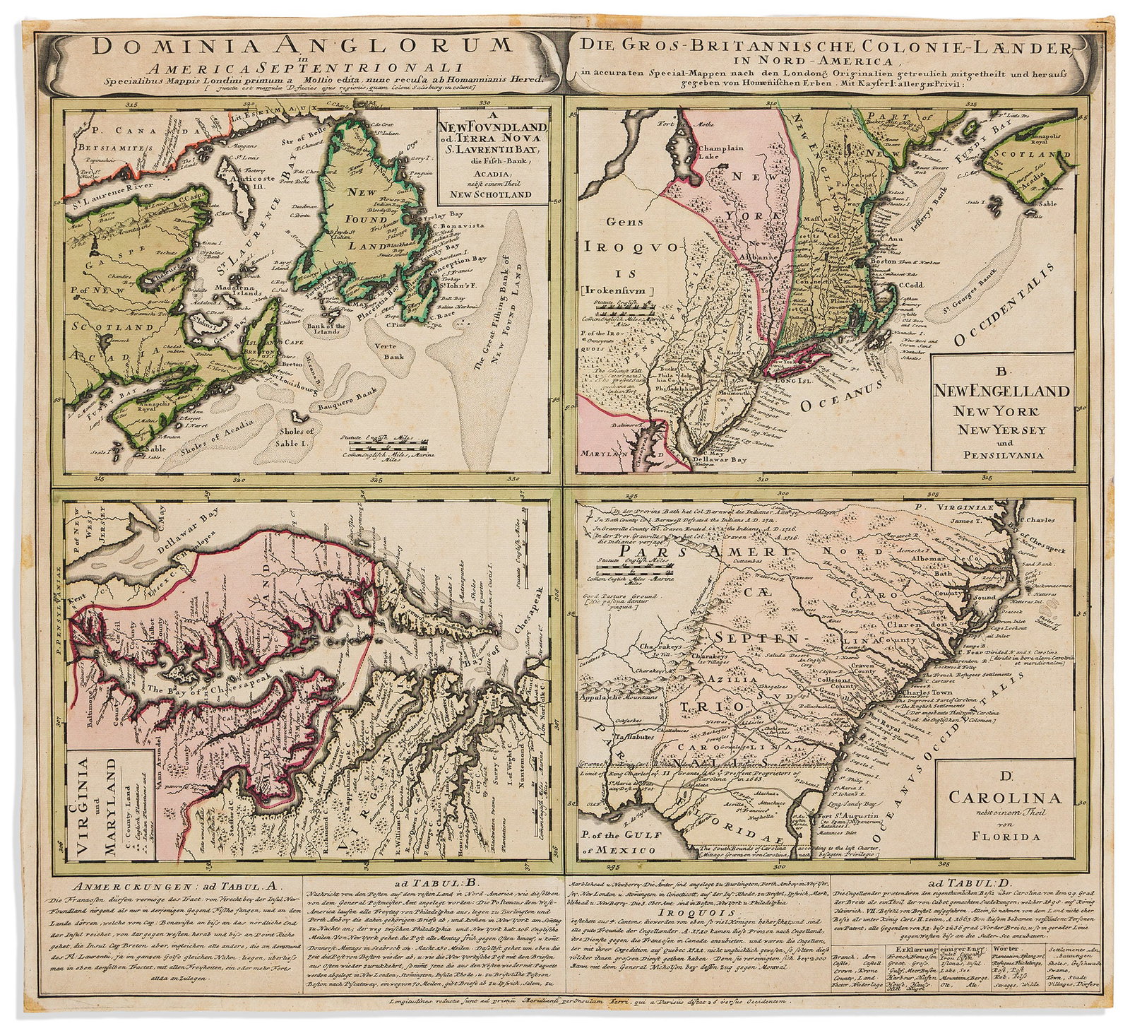 (COLONIAL NORTH AMERICA.) Homann Heirs; after Herman Moll. Dominia Anglorum in America (1 of 1)