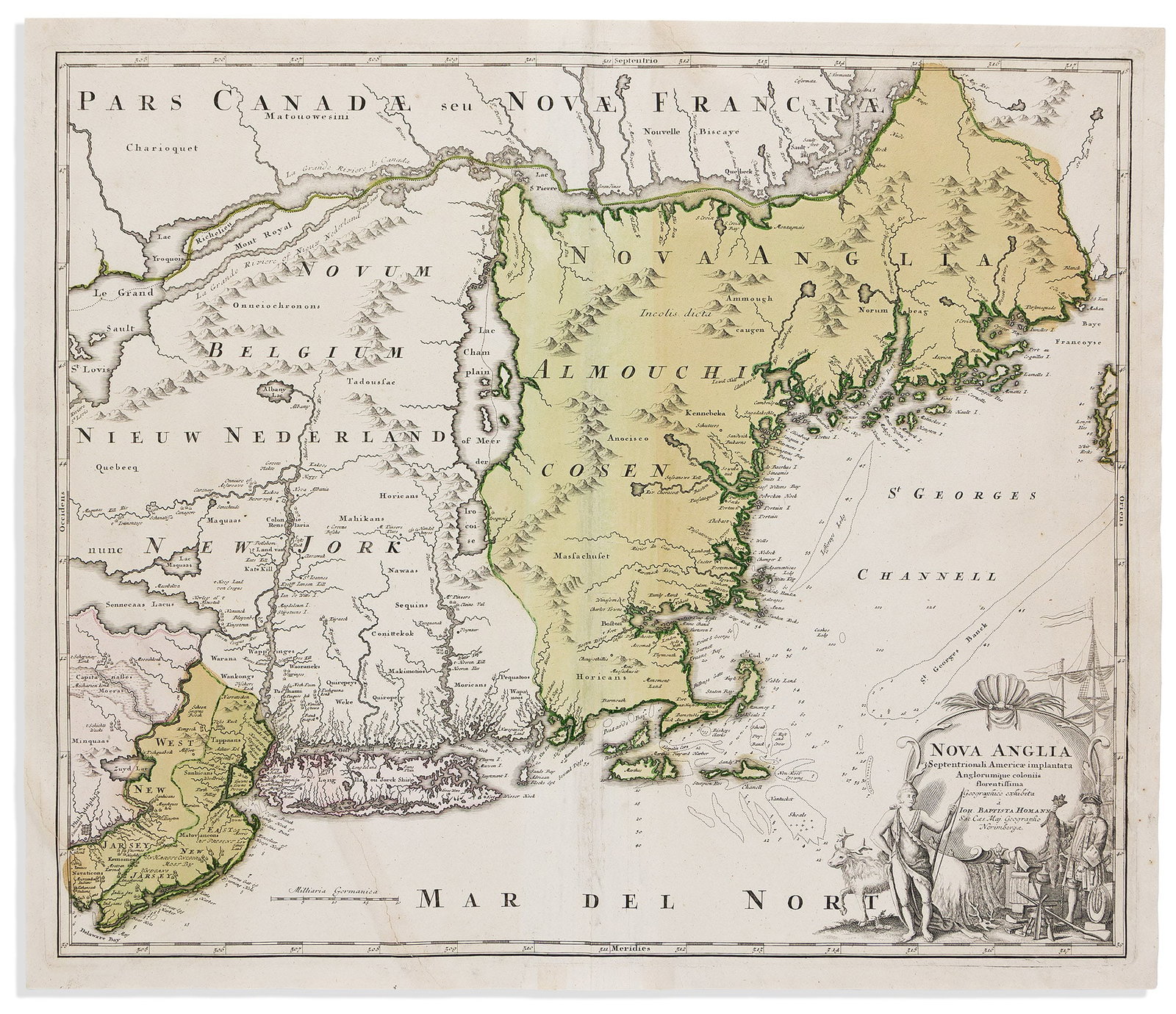 (COLONIAL NORTH AMERICA.) Johann Baptist Homann. Nova Anglia Septentrionali Americae Implantata (1 of 1)
