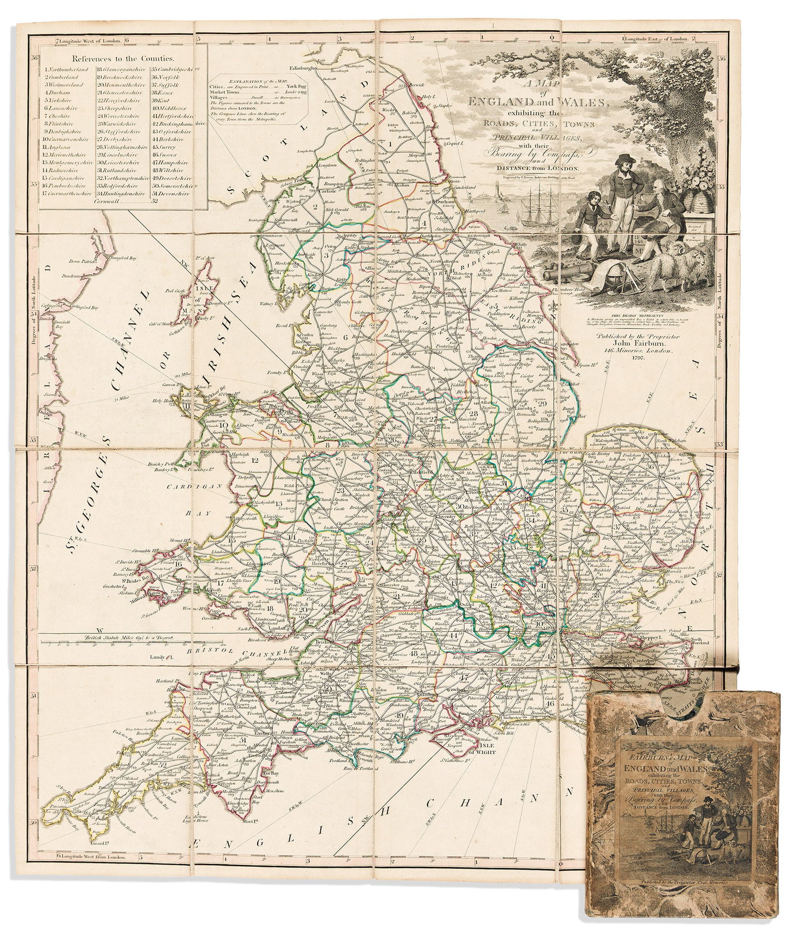 (ENGLAND.) John Fairburn. A Map of England and Wales, Exhibiting the Roads, Cities, Towns and (1 of 1)