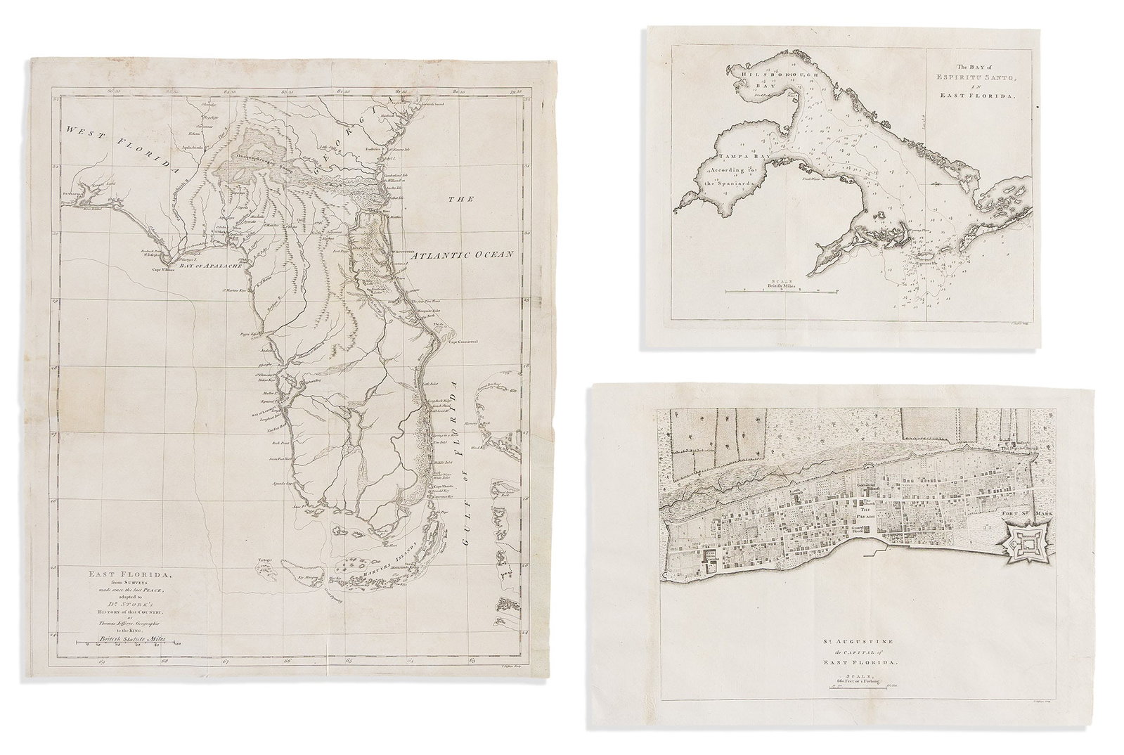 (FLORIDA.) Thomas Jefferys, engraver. Group of 3 engraved folding maps from William Stork's (1 of 1)