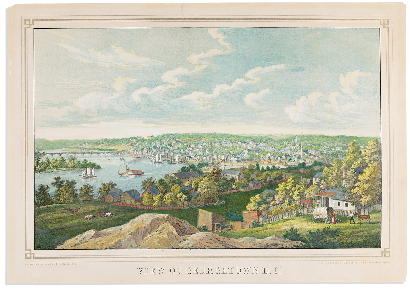 (GEORGETOWN.) Edward Sachse & Co. View of Georgetown D.C. Baltimore, circa 1855 (1 of 1)