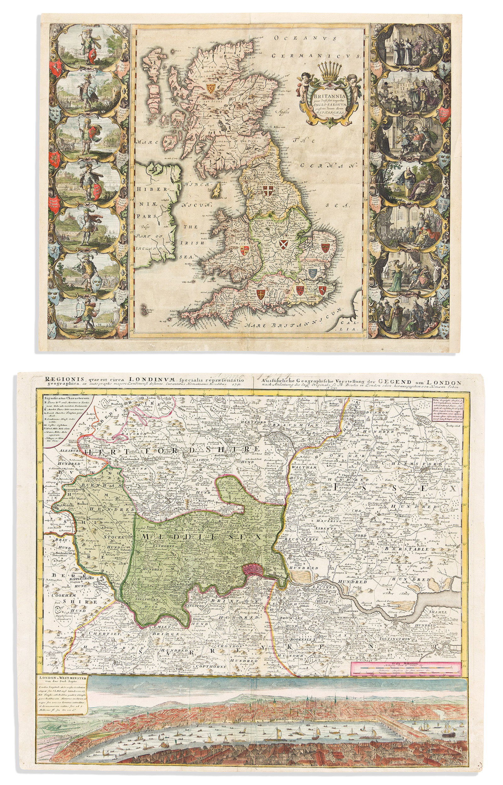(GREAT BRITAIN.) Group of 6 sixteenth-to-eighteenth-century maps of England and the British Isles. (1 of 3)