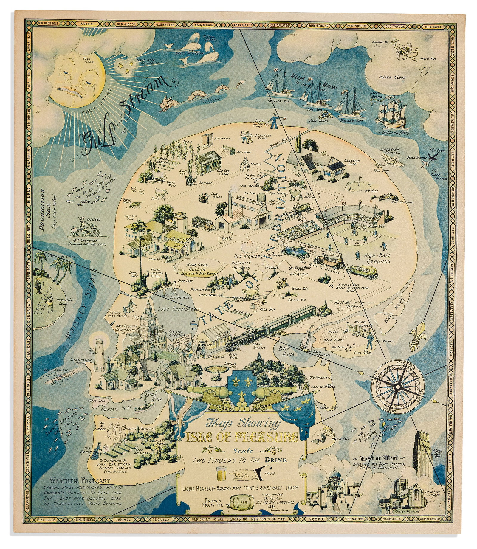 (INTOXICATION INFATUATION.) H.J. (Heinie) Lawrence. Map Showing Isle of Pleasure, Scale Two Fingers (1 of 1)
