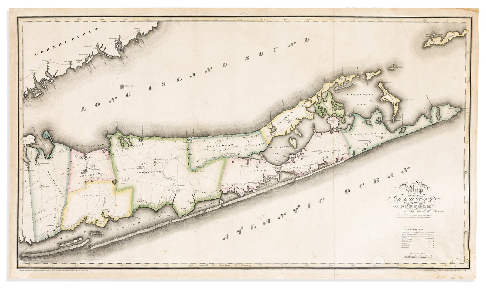 (LONG ISLAND.) David H. Burr. Map of the County of Suffolk. New York, 1829 (1 of 1)
