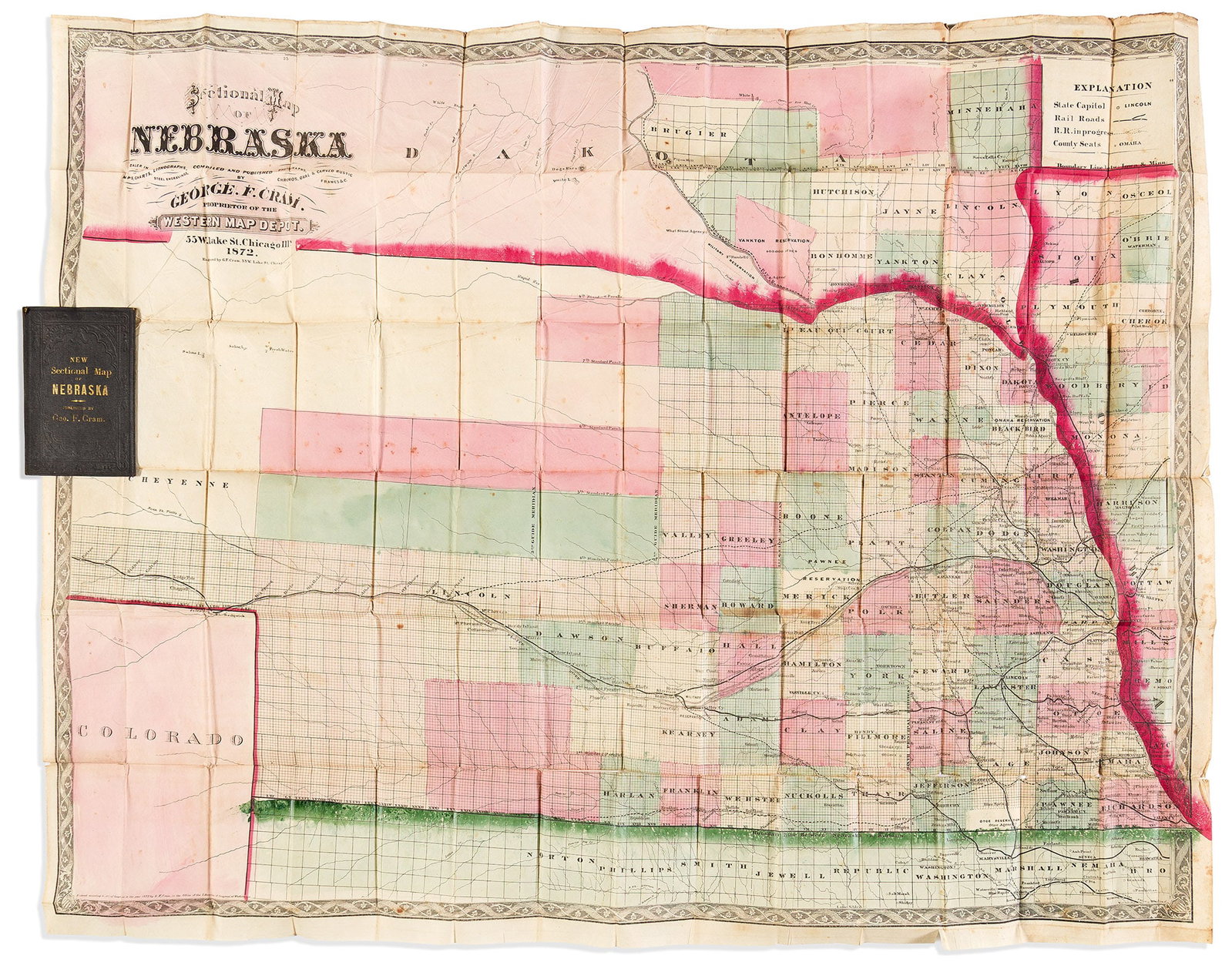(NEBRASKA.) George F. Cram. Sectional Map of Nebraska. Chicago, 1872 (1 of 1)
