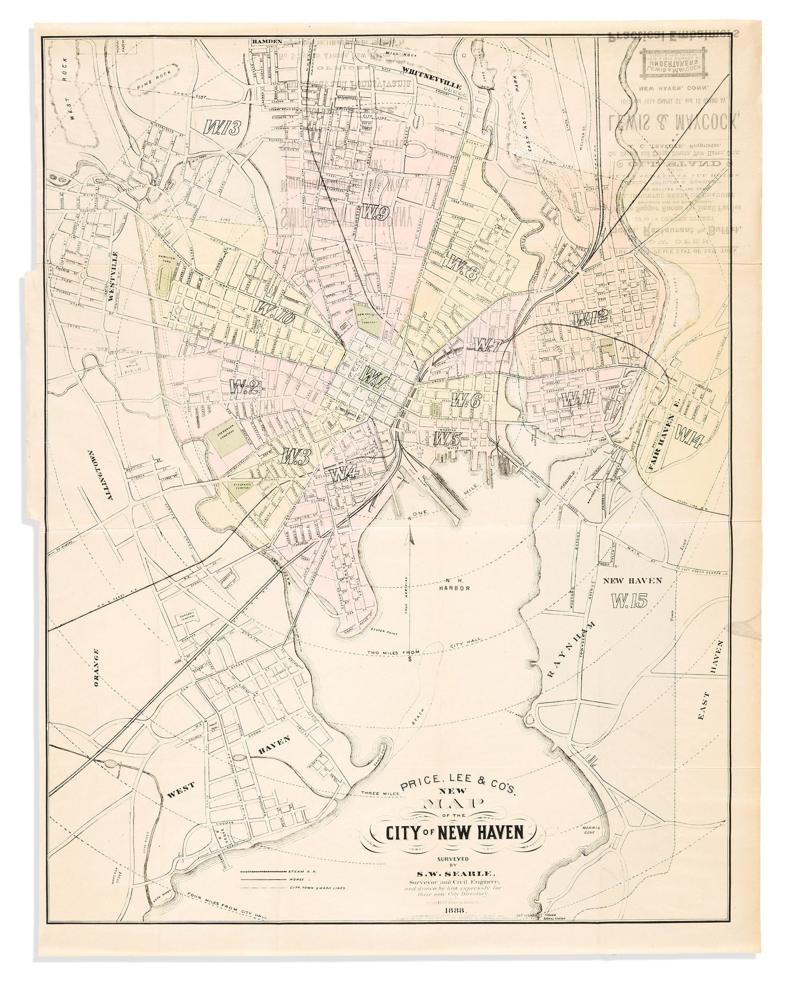 (NEW HAVEN.) S.W. Searle, surveyor. Price, Lee & Co.'s New Map of the City of New Haven. New Haven, (1 of 1)