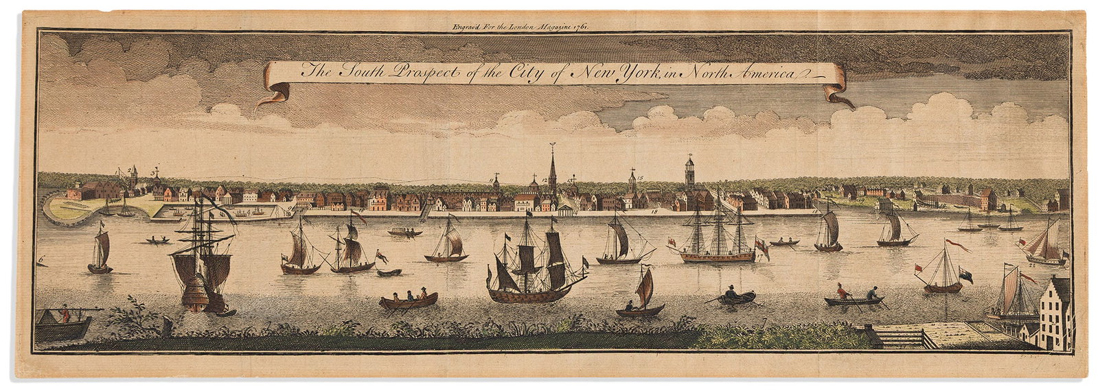 (NEW YORK CITY.) William Burgis, after. The South Prospect of the City of New York in America. (1 of 1)
