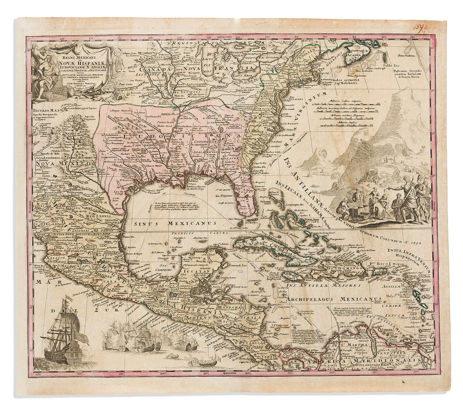 (NORTH AMERICA / CARIBBEAN.) Johann Baptist Homann. Regni Mexicani seu Novae Hispaniae, Floridae, (1 of 1)