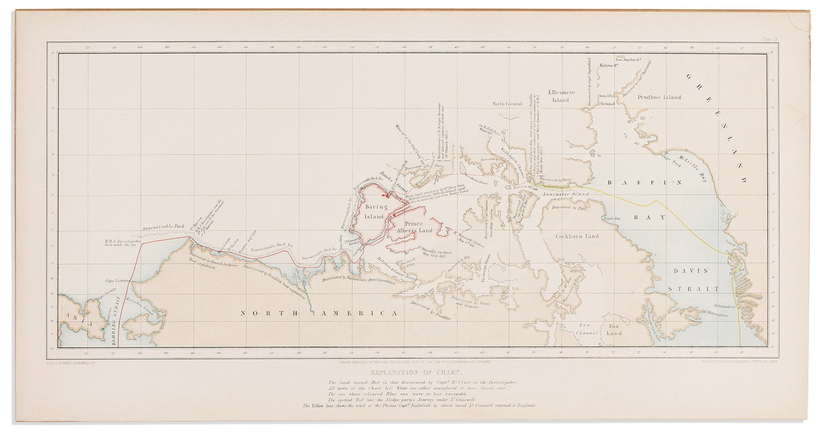 (NORTHWEST PASSAGE.) Samuel Gurney Cresswell. [Chart of the Northwest Passage]. Plate IX. London: (1 of 1)