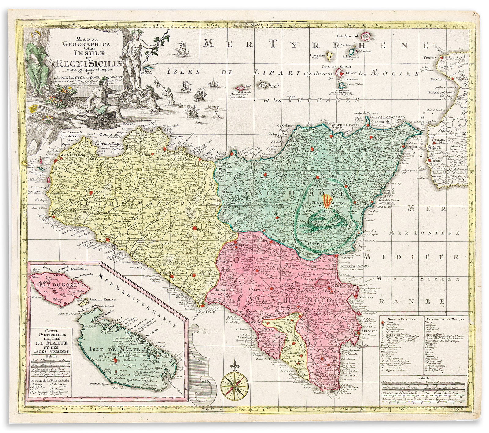 (SICILY.) Tobias Conrad Lotter. Mappa Geographica Totius Insulae et Regni Siciliae. Augsburg, circa (1 of 1)