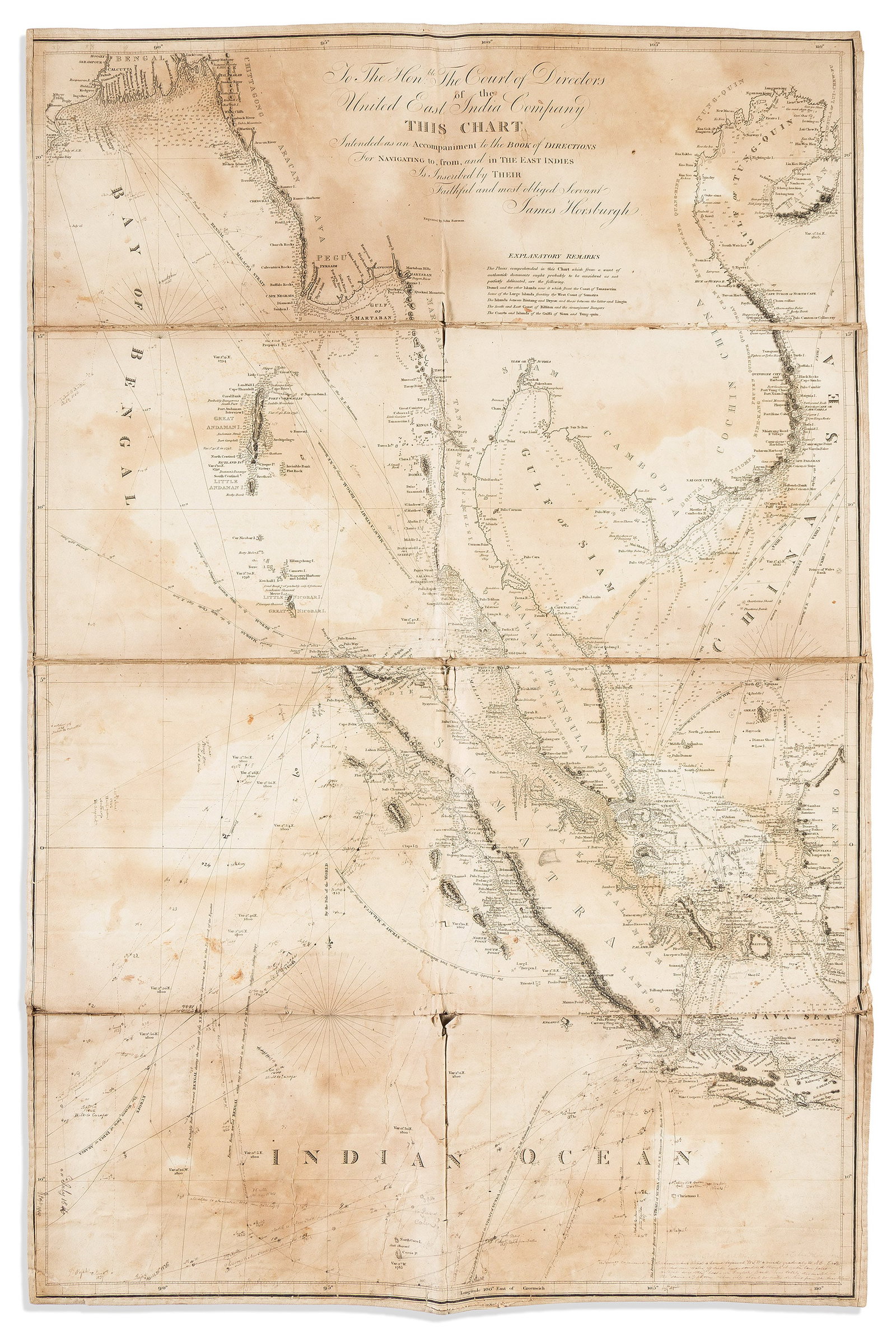 (SOUTHEAST ASIA.) James Horsburgh, hydrographer; and John Bateman, engraver. To the Hon.ble The: (SOUTHEAST ASIA.) James Horsburgh, hydrographer; and John Bateman, engraver. To the Hon.ble The Court of Directors of the United East India Company This Chart Intended as an Accompaniment to the Book 