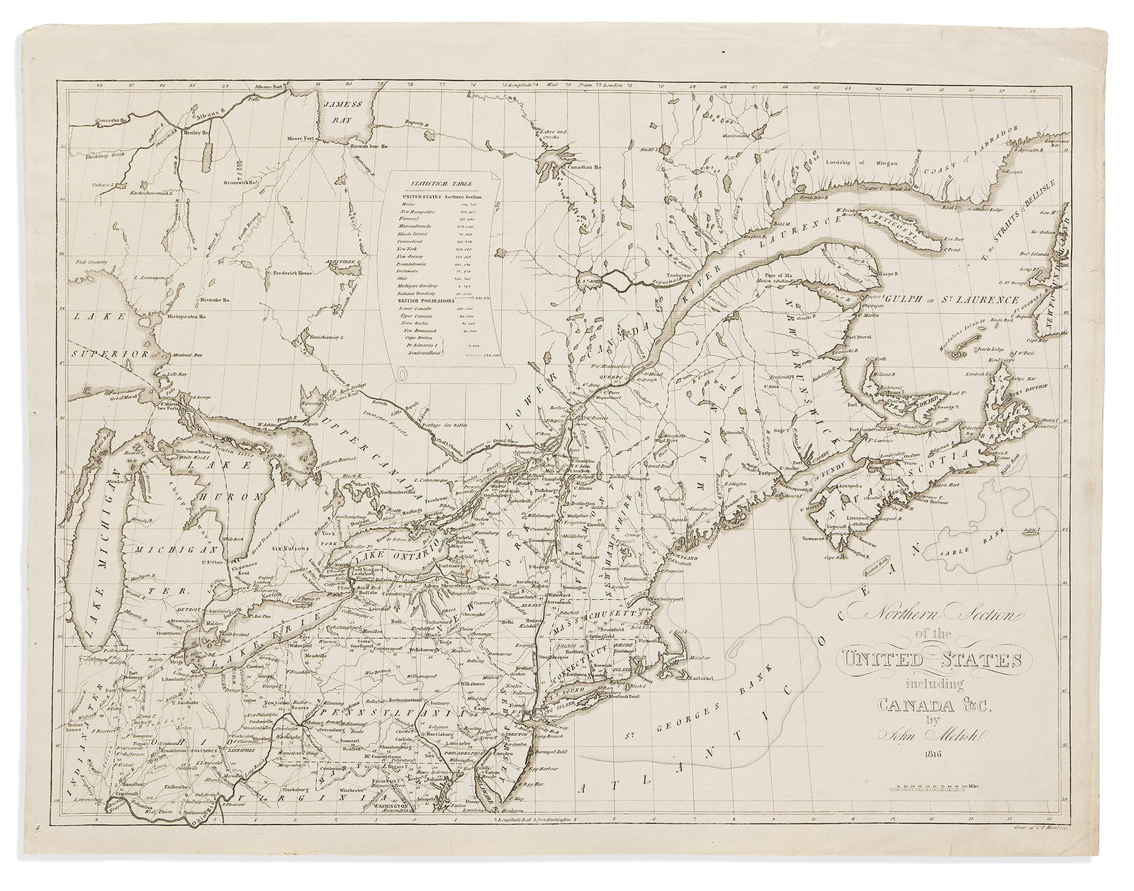 (UNITED STATES.) John Melish. Northern Section of the United States Including Canada &c. Stockholm, (1 of 1)