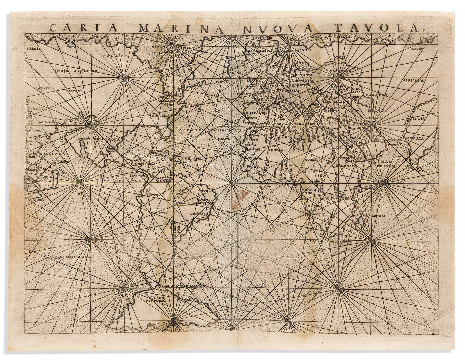 (WORLD.) Girolamo Ruscelli. Carta Marina Nuova Tavola. Venice, 1561 (1 of 1)