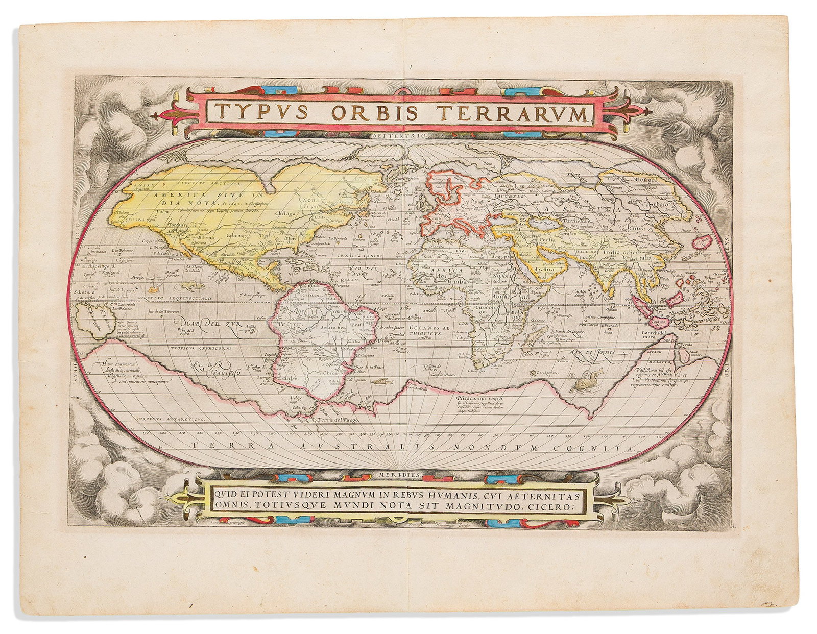 (WORLD.) Abraham Ortelius. Typus Orbis Terrarum. Antwerp, 1575 (1 of 1)