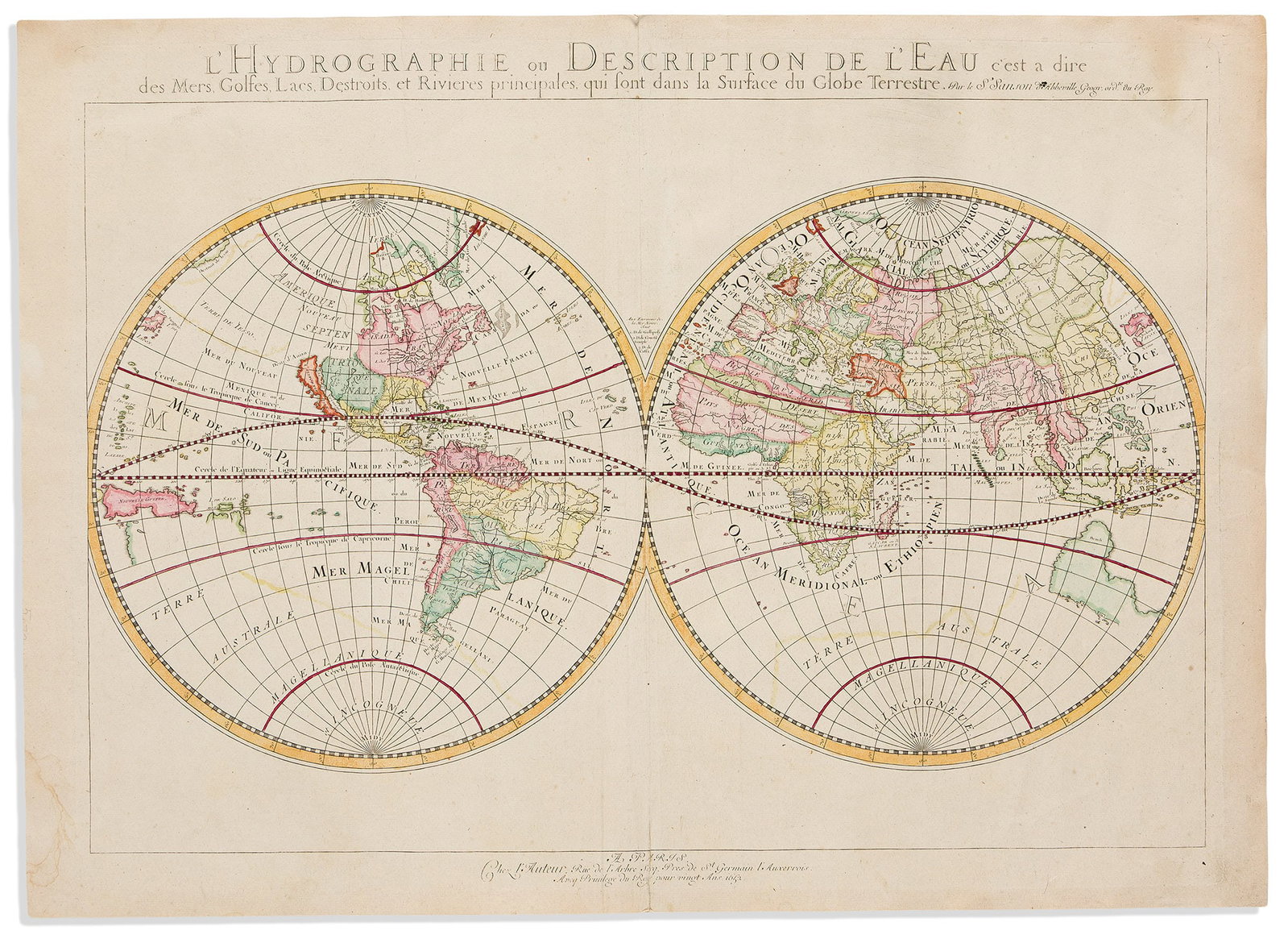(WORLD.) Nicolas Sanson. L'Hydrographie ou Descriprion de L'Eau c'est a Dire des Mers, Golfes, Lacs, (1 of 1)