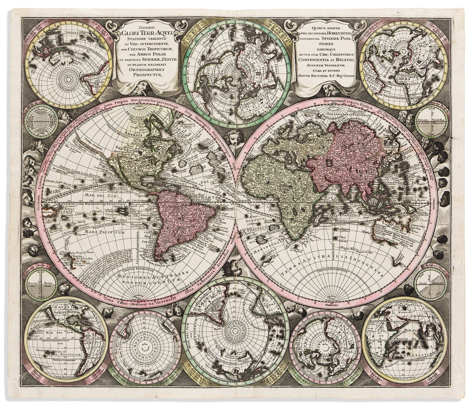 (WORLD.) Matthaeus Seutter. Diversi Globi Terr-Aquei. Augsburg, circa 1730 (1 of 1)