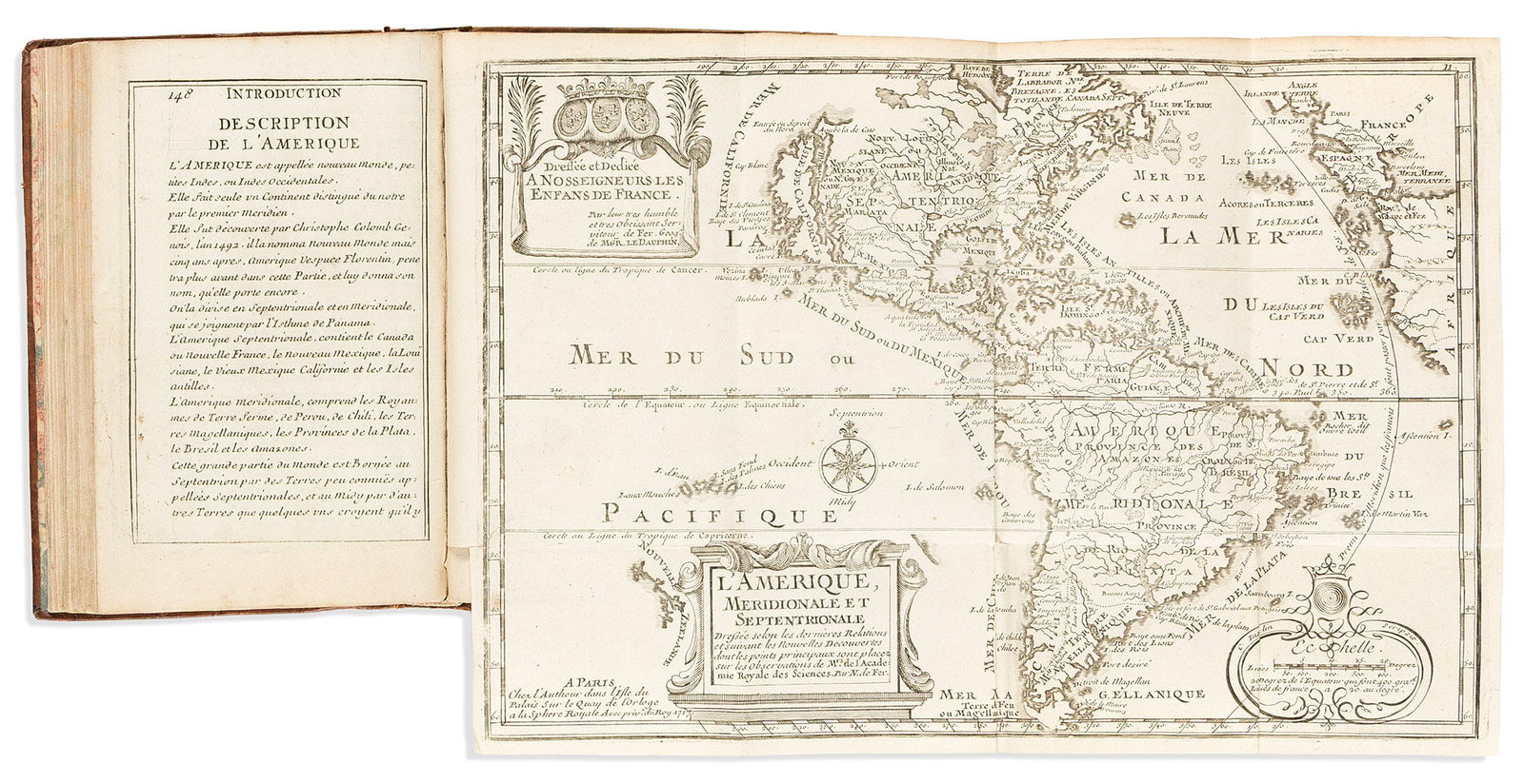 (GEOGRAPHY.) Nicolas de Fer. Introduction a la Geographie. Paris, 1717: (GEOGRAPHY.) Nicolas de Fer. Introduction a la Geographie. Paris, 1717 Vignette title and 6 folding maps, all engraved. 8vo, 7½x4¾ inches, contemporary calf with gilt spine label, some wear 