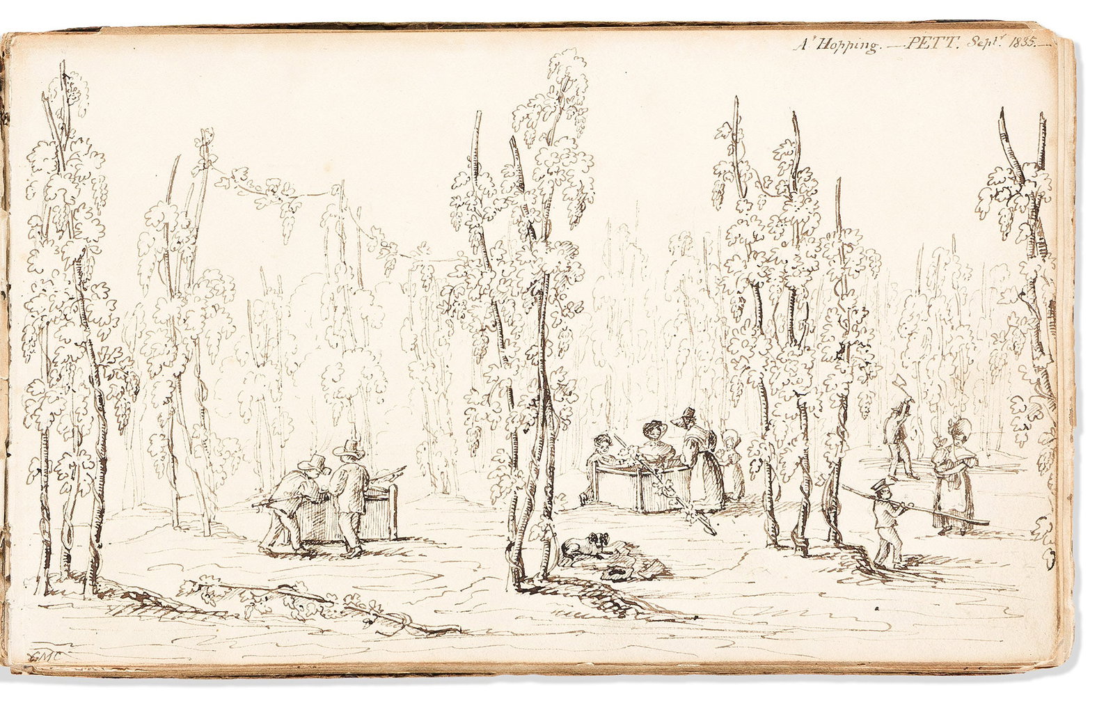 (SKETCHBOOK.) Album of British landscape drawings. Vp, 1830s-1840s: (SKETCHBOOK.) Album of British landscape drawings. Vp, 1830s-1840s Approximately 18 nicely rendered ink, graphite, or wash sketches on album leaves, many captioned as places in Pett (Sussex), and mono