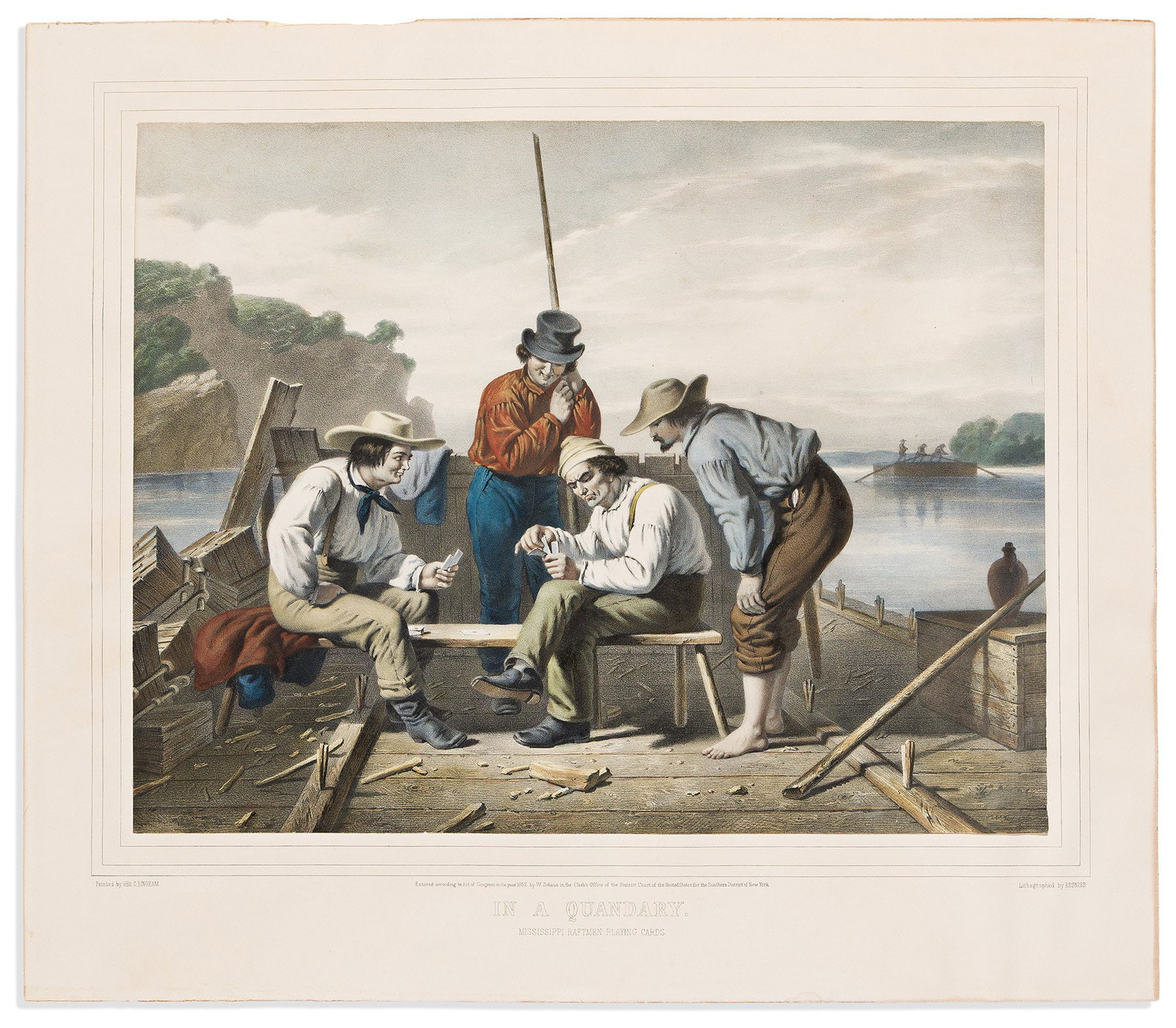 (AMERICANA.) George Caleb Bingham. In A Quandary. Mississippi Raftmen Playing Cards. New York: W. (1 of 1)