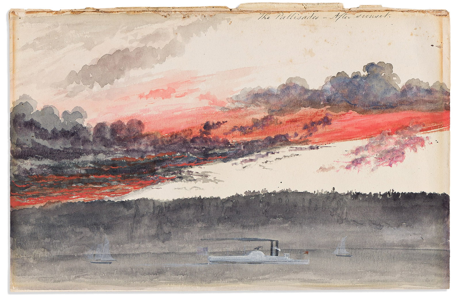 (HUDSON RIVER.) Edwin Whitefield, attributed. The Pallisades - After Sunset. New York, circa 1840s (1 of 1)