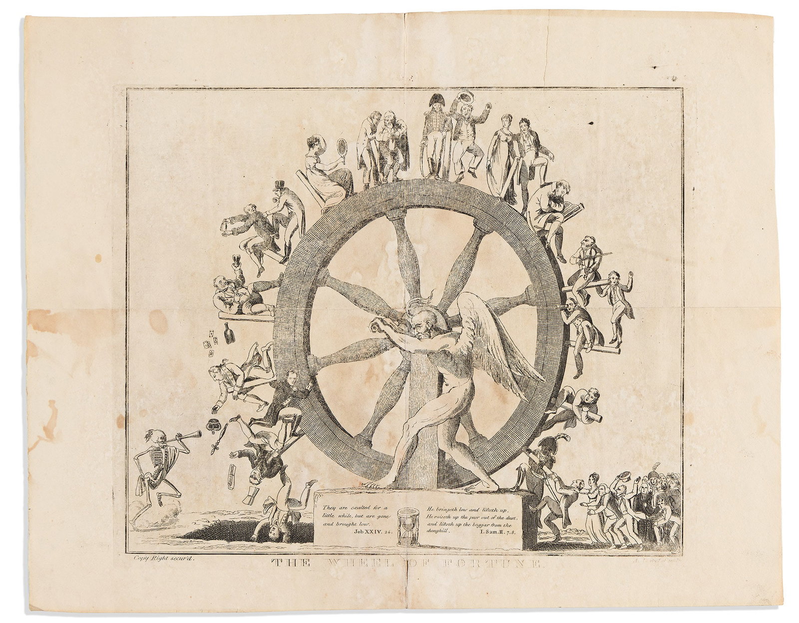 (MORTALITY -- ROTA FORTUNAE.) Alexander Anderson. The Wheel of Fortune. American, circa 1820 (1 of 1)