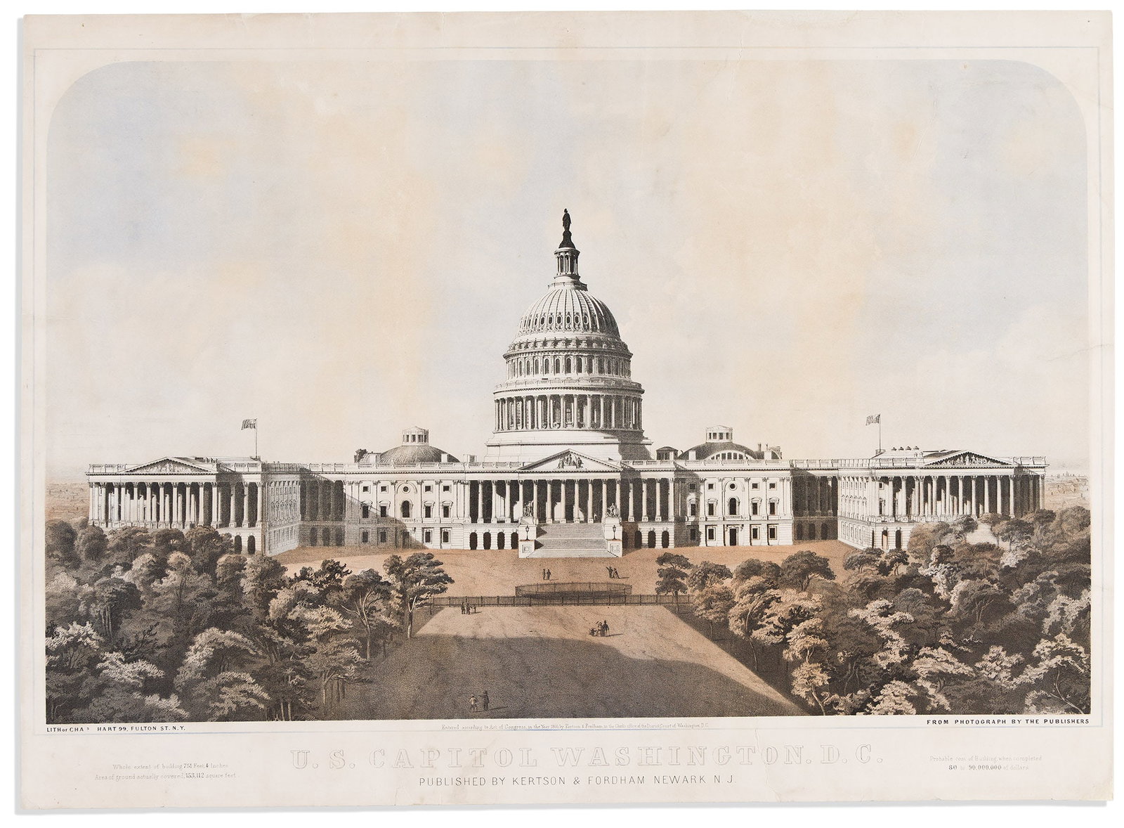 (WASHINGTON, D.C.) Charles Hart, lithographer. U.S. Capitol Washington. D.C. Newark, NJ: Kerston & (1 of 1)