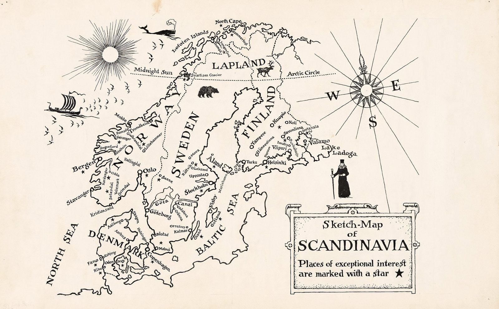 Thornton Oakley, (1881-1953), Sketch map of Scandinavia. 1938. (1 of 2)