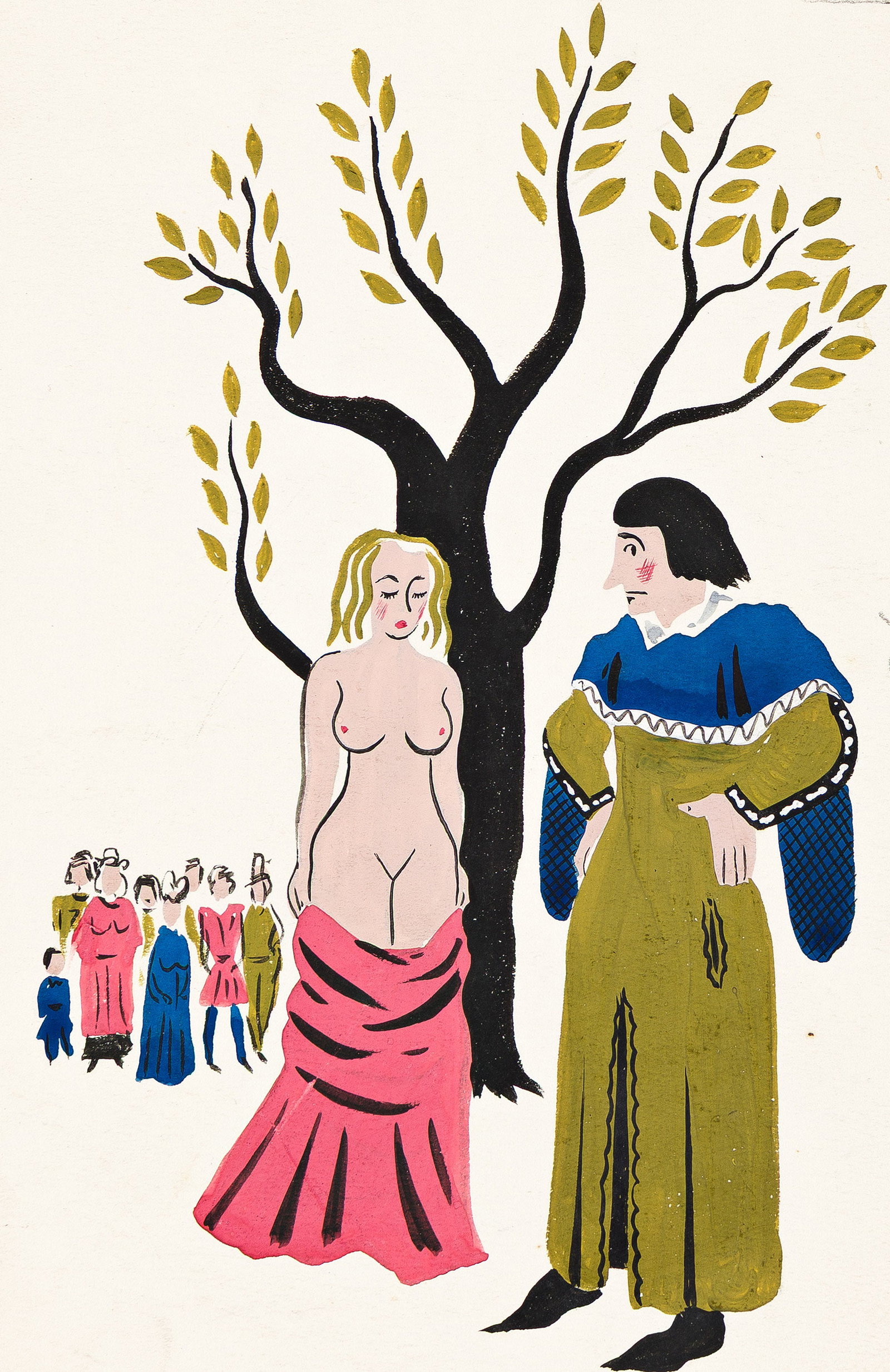 H. Lawrence Hoffman, (1911-1977), Rejected cover illustration for “The Canterbury Tales.”: H. Lawrence Hoffman (1911-1977) Rejected cover illustration for "The Canterbury Tales." Circa 1948. Gouache on Bristol board. Unsigned. Published: Proposed cover for The Canterbury Tales of Geoffrey