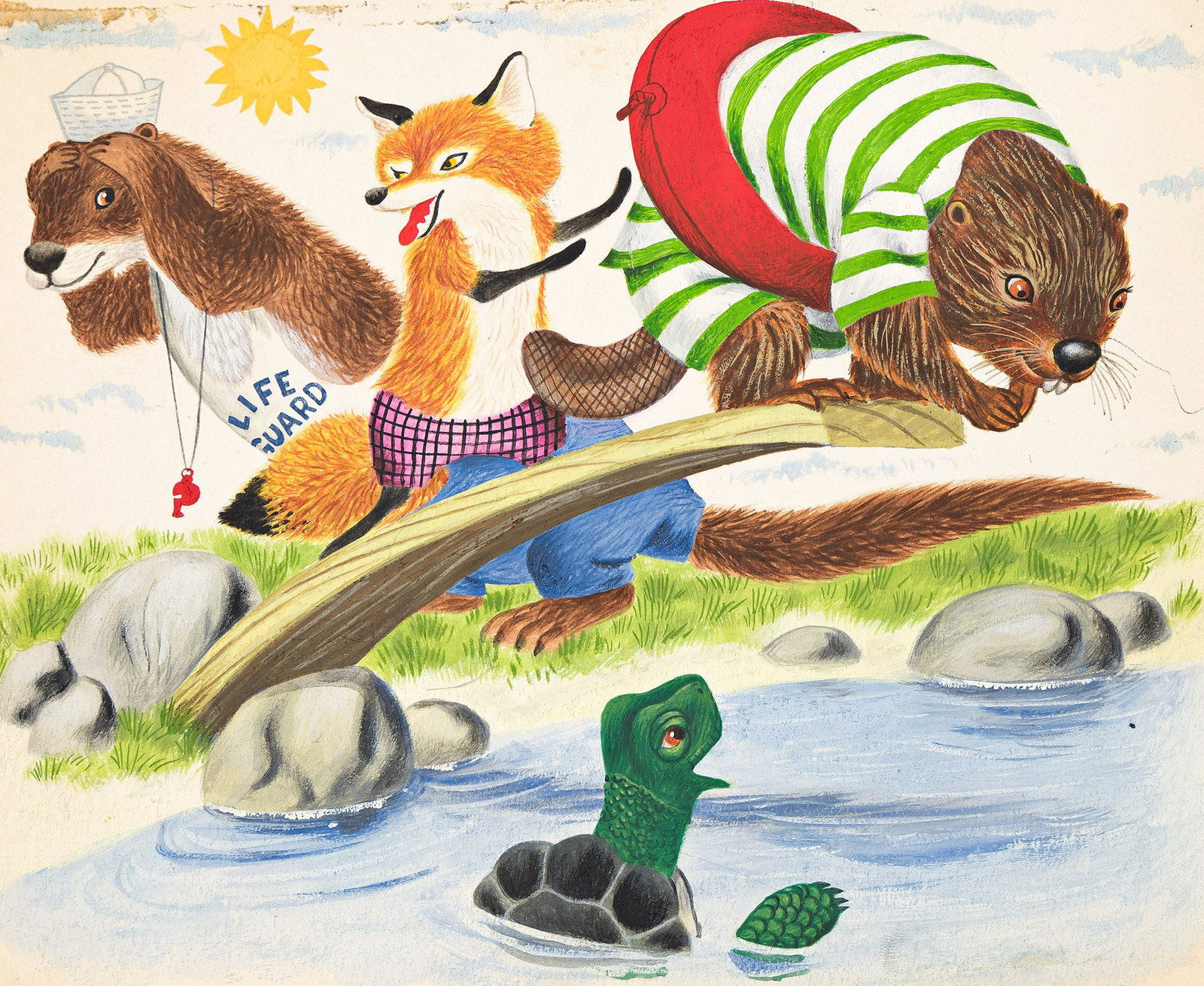 Richard Scarry, (1919-1994), My Little Golden Calendar, June. 1961.: Richard Scarry (1919-1994) My Little Golden Calendar, June. 1961. Gouache on board. Inscribed "June" in lower right. Publication: Interior illustration for the month of June in My Little Golden Cale