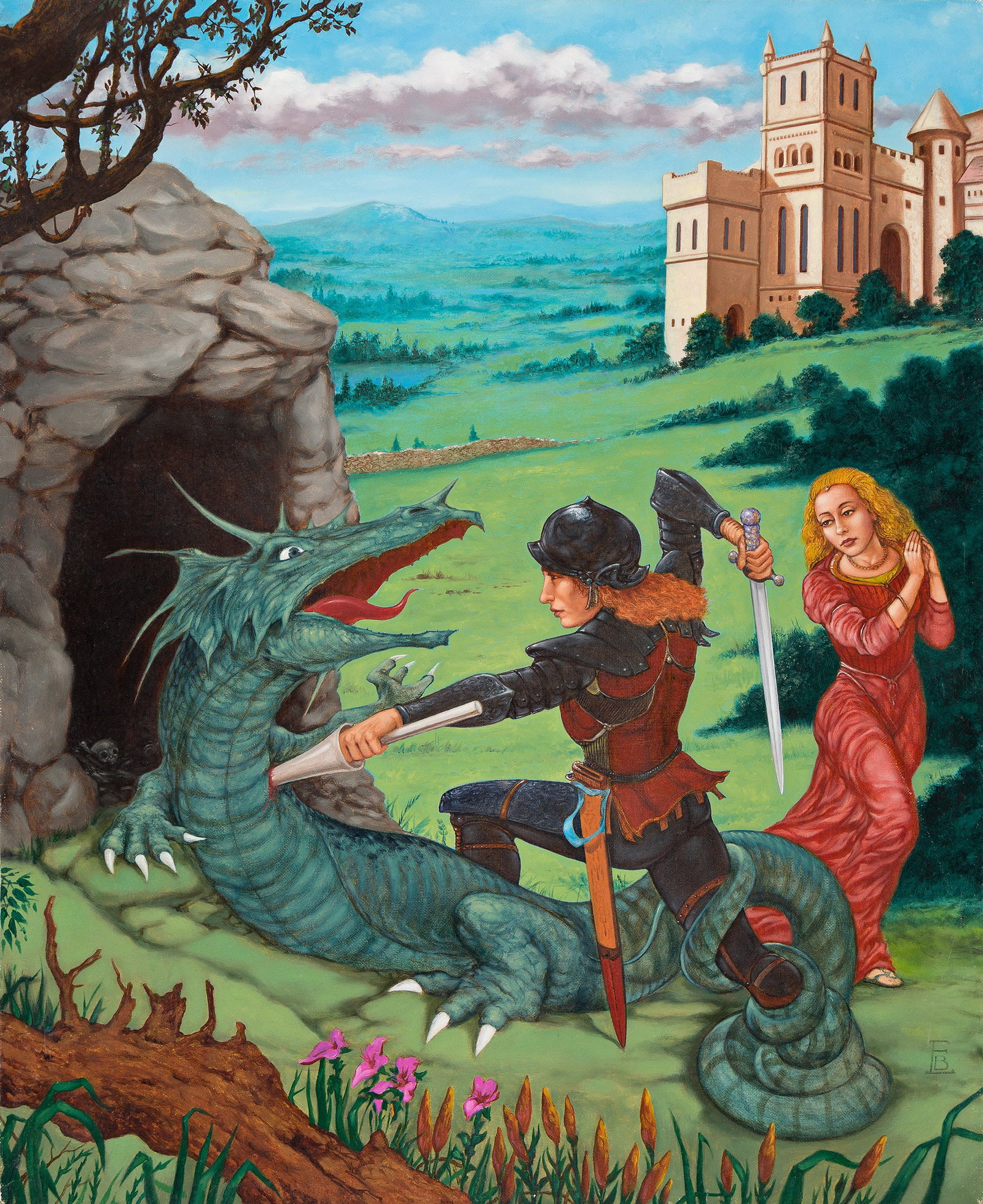 Artist Unknown, signed E.B., Saint George slaying the dragon. Circa 1980. (1 of 1)