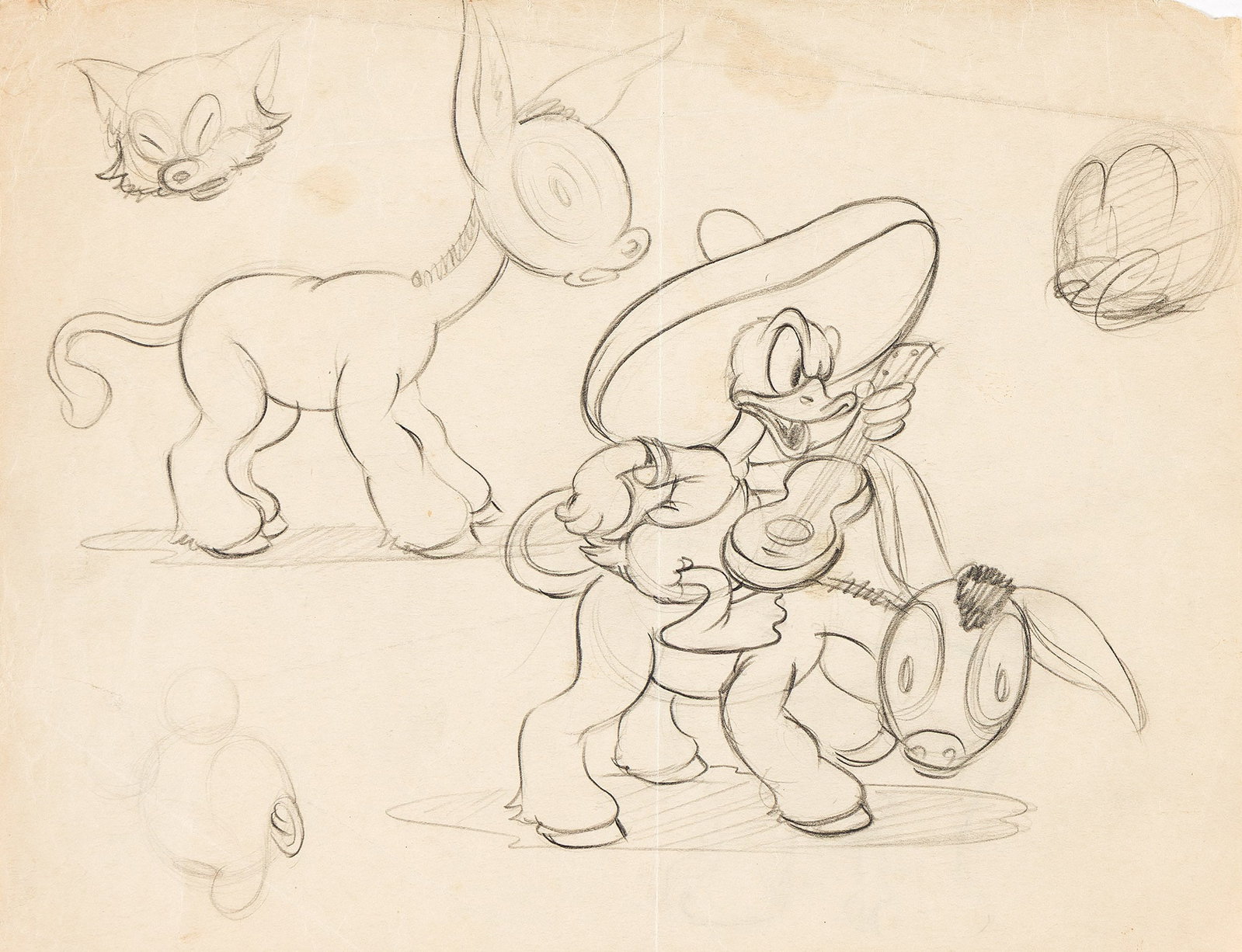 Walt Disney Studios / Thurston Harper, (1903-1987), Don Donald animation study drawing. 1937. (1 of 2)