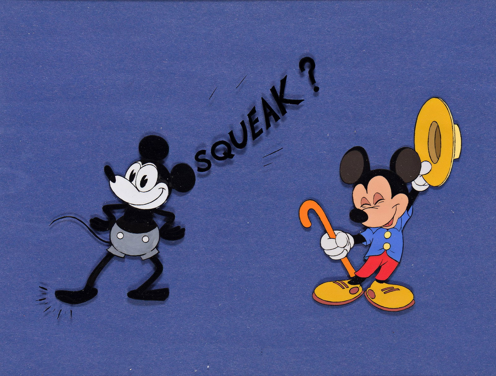 Walt Disney Studios, "The Old vs. New: Squeak?" The Mickey Mouse Anniversary Show animation cel (1 of 1)