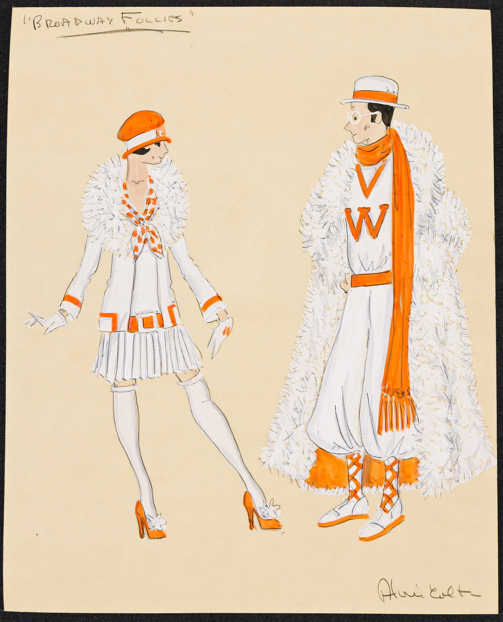 Alvin Colt, (1916-2008), 3 designs: Broadway Folies and 2 Fashion Drawings. Circa 1980. (1 of 3)