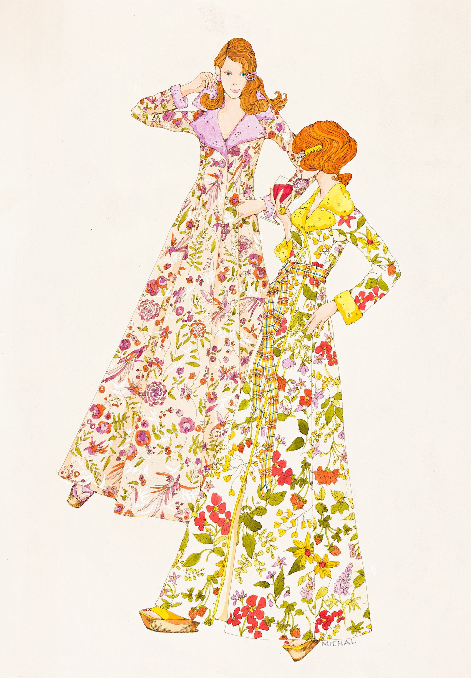 Marie Michal, (20th cent.), Patterned maxi dress. Circa 1973. (1 of 1)