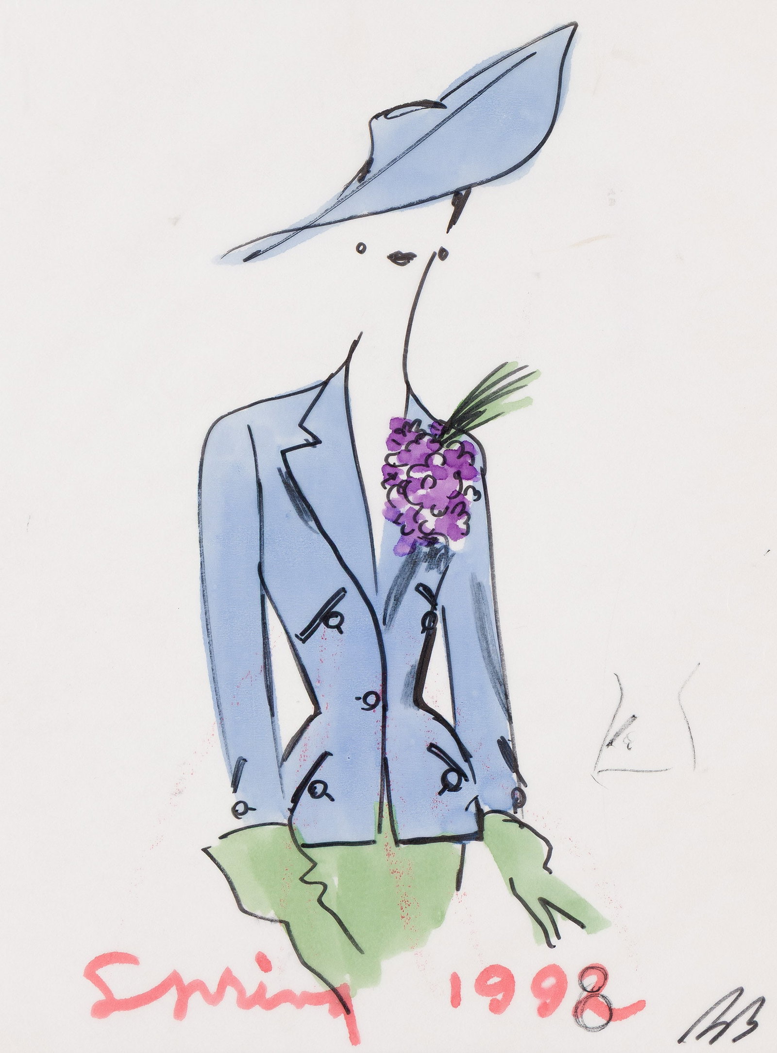 Bill Blass, (1922-2002), Suit jacket and flowers fashion illustration. 1998. (1 of 2)