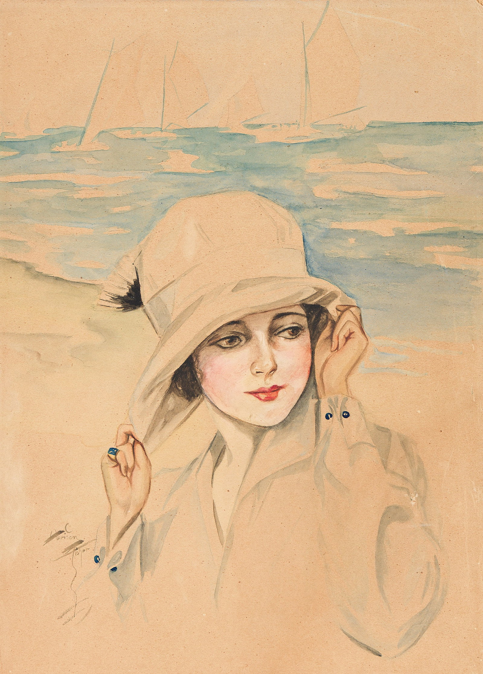 Harrison Fisher, (1877-1934), Study for "Close to Shore." 1915. (1 of 1)