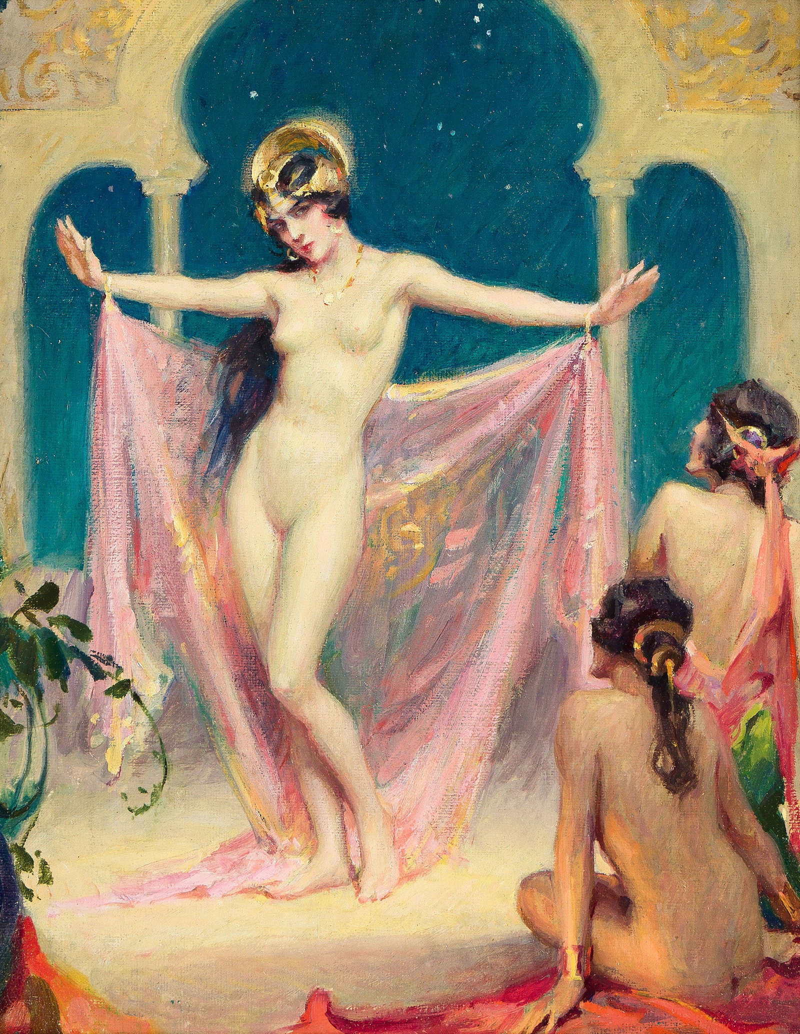 C. Bosseron Chambers, (1883-1964), 2 paintings: Arabian Nights, Abou & Marjiana. Circa 1920. (1 of 2)