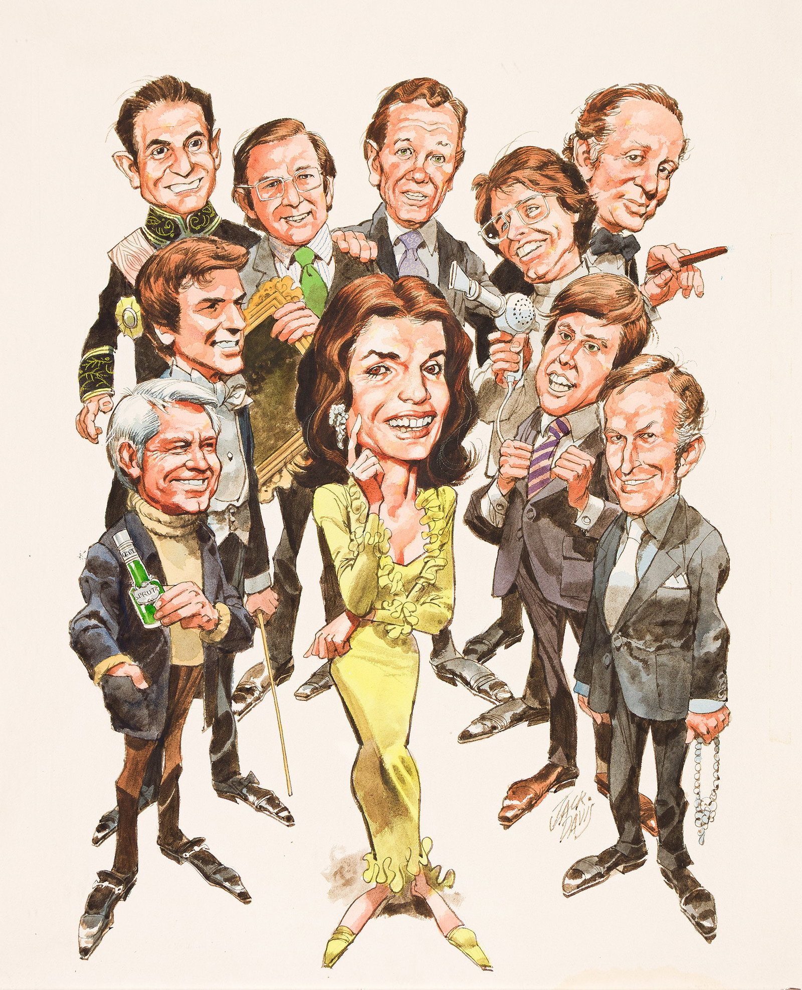 Jack Davis, (1924-2016), Jackie Onassis: a tongue-in-cheek look at the men she might marry. 1975. (1 of 1)