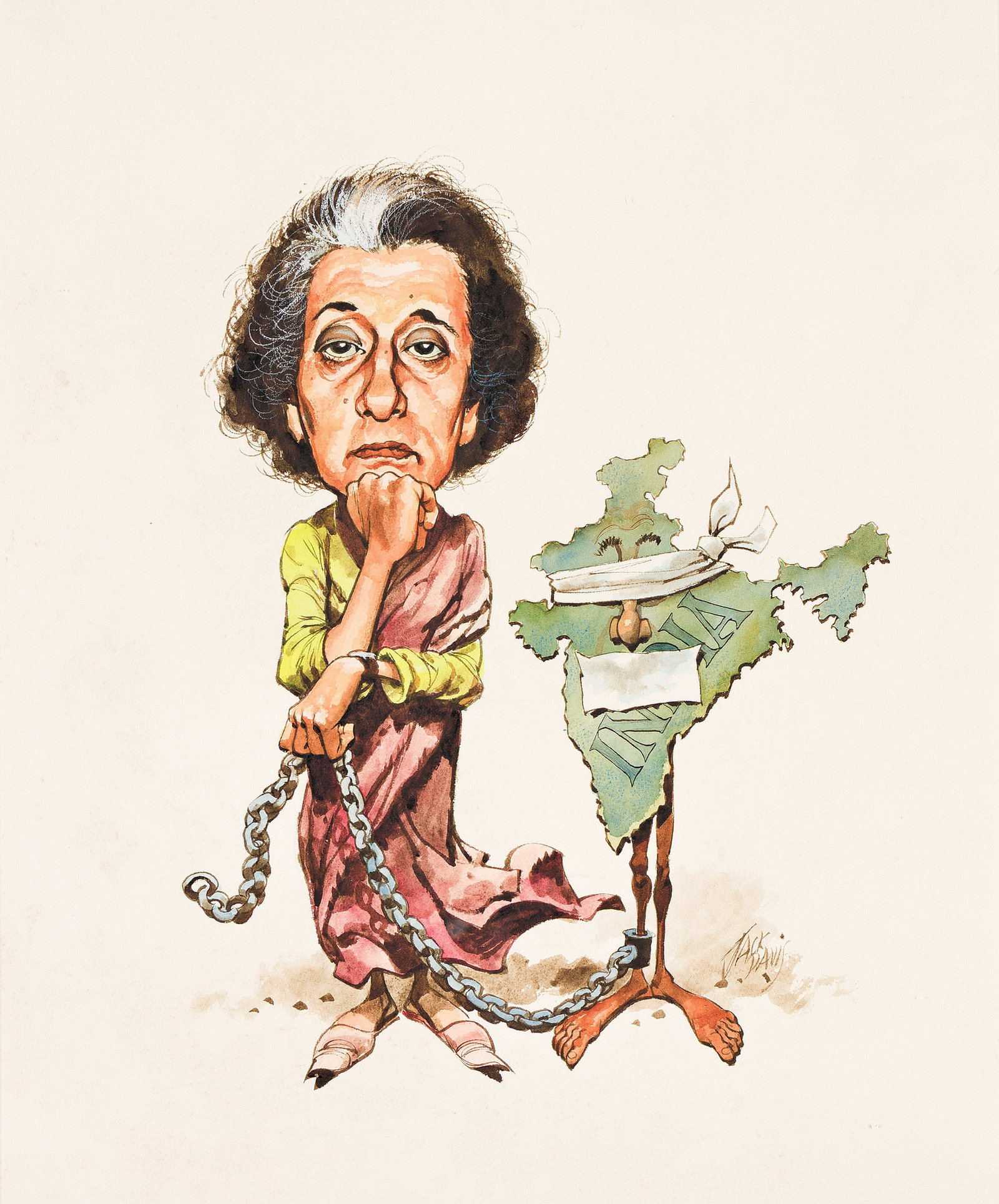 Jack Davis, (1924-2016), Indira Gandhi. Circa 1980. (1 of 1)