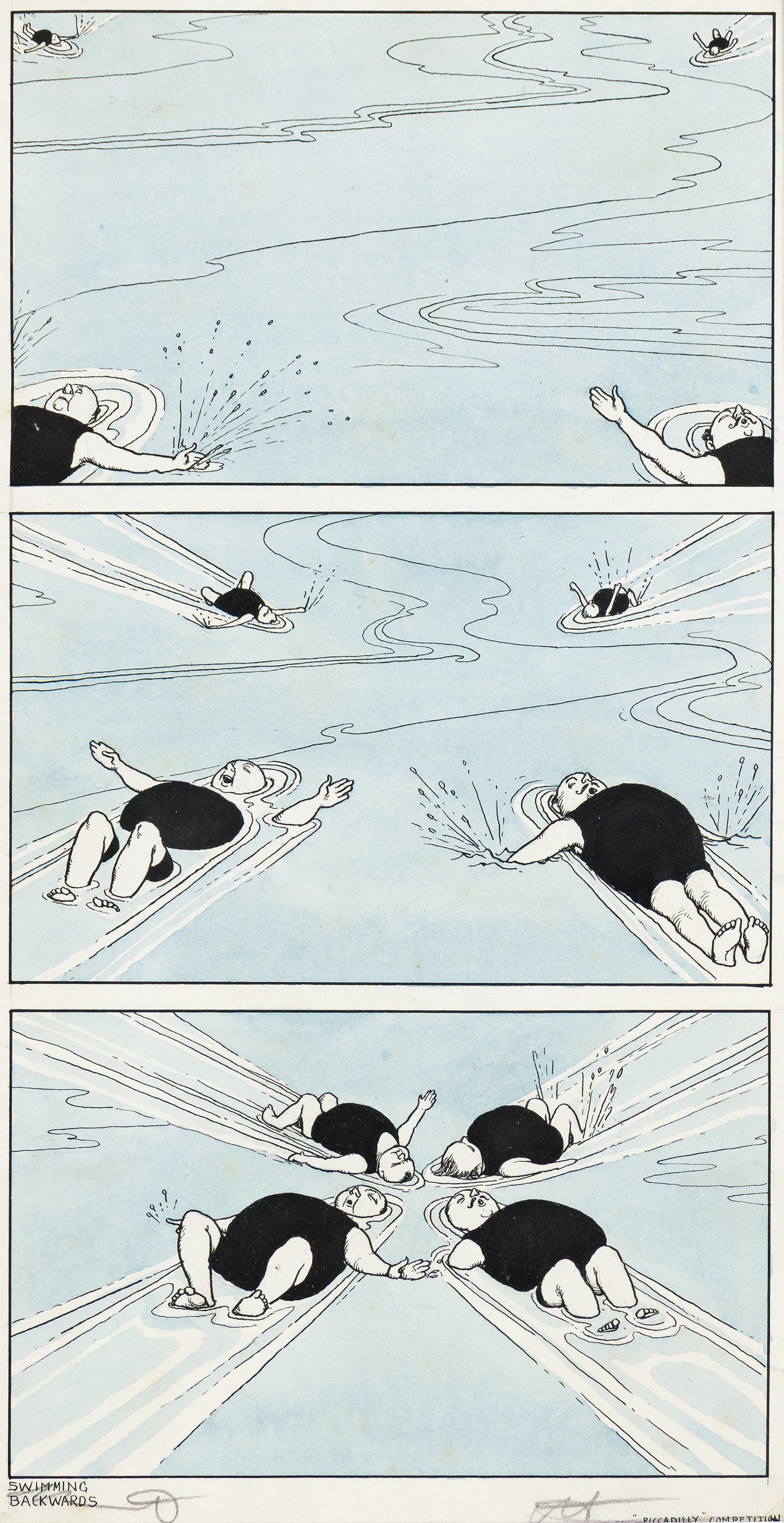 William Heath Robinson, (1872-1944), Swimming Backwards. Circa 1929. (1 of 1)
