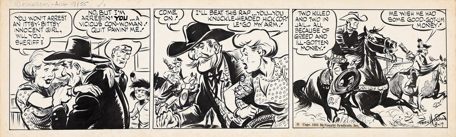 Fred Harmon, (1902-1982), Red Ryder, "You won't arrest an ittsy-bittsy innocent girl." 1955. (1 of 2)