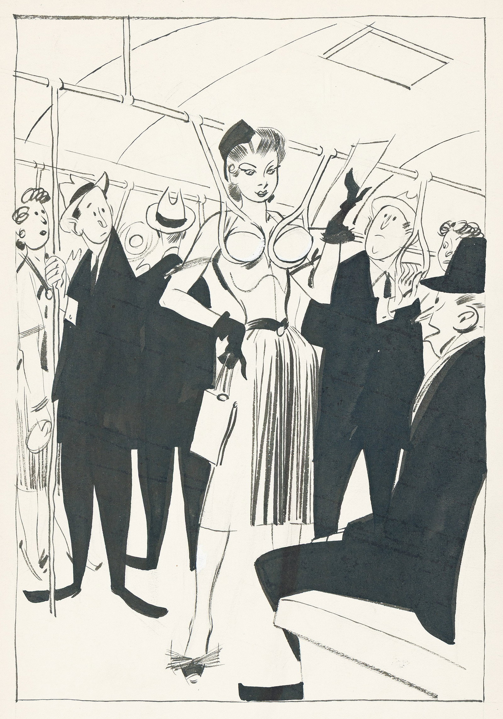 Russell Patterson, (1896-1977), NYC subway straphanger. 1958. (1 of 2)