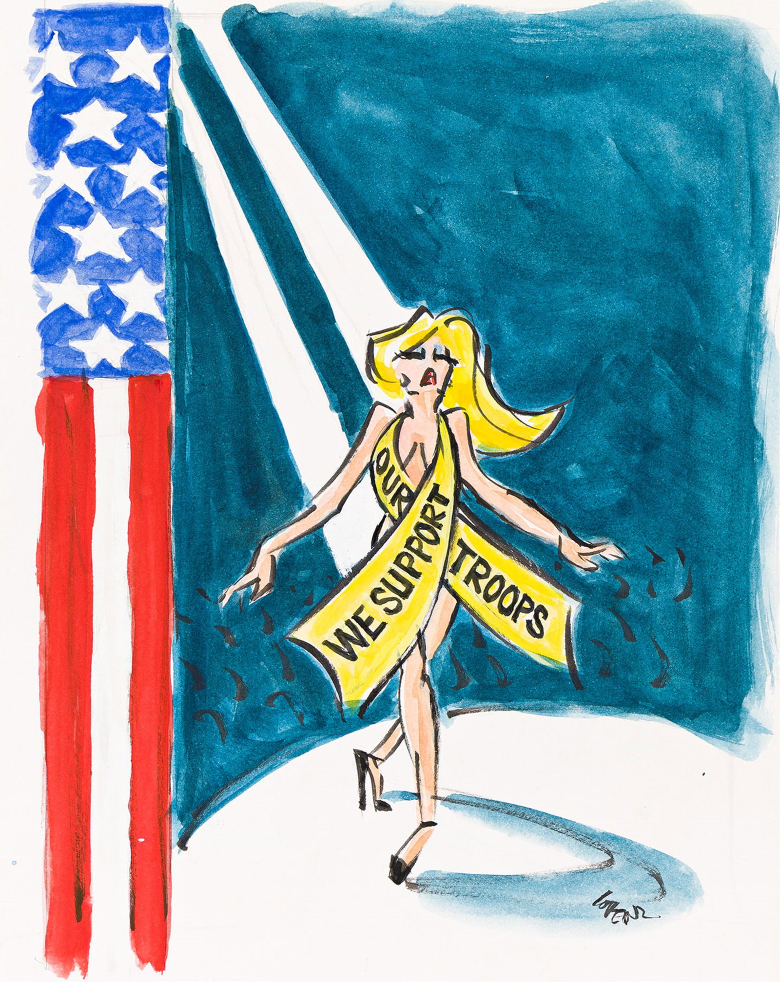 Lee Lorenz, (1932-2022), Cover proposal, "We support our troops." Circa 1990. (1 of 1)