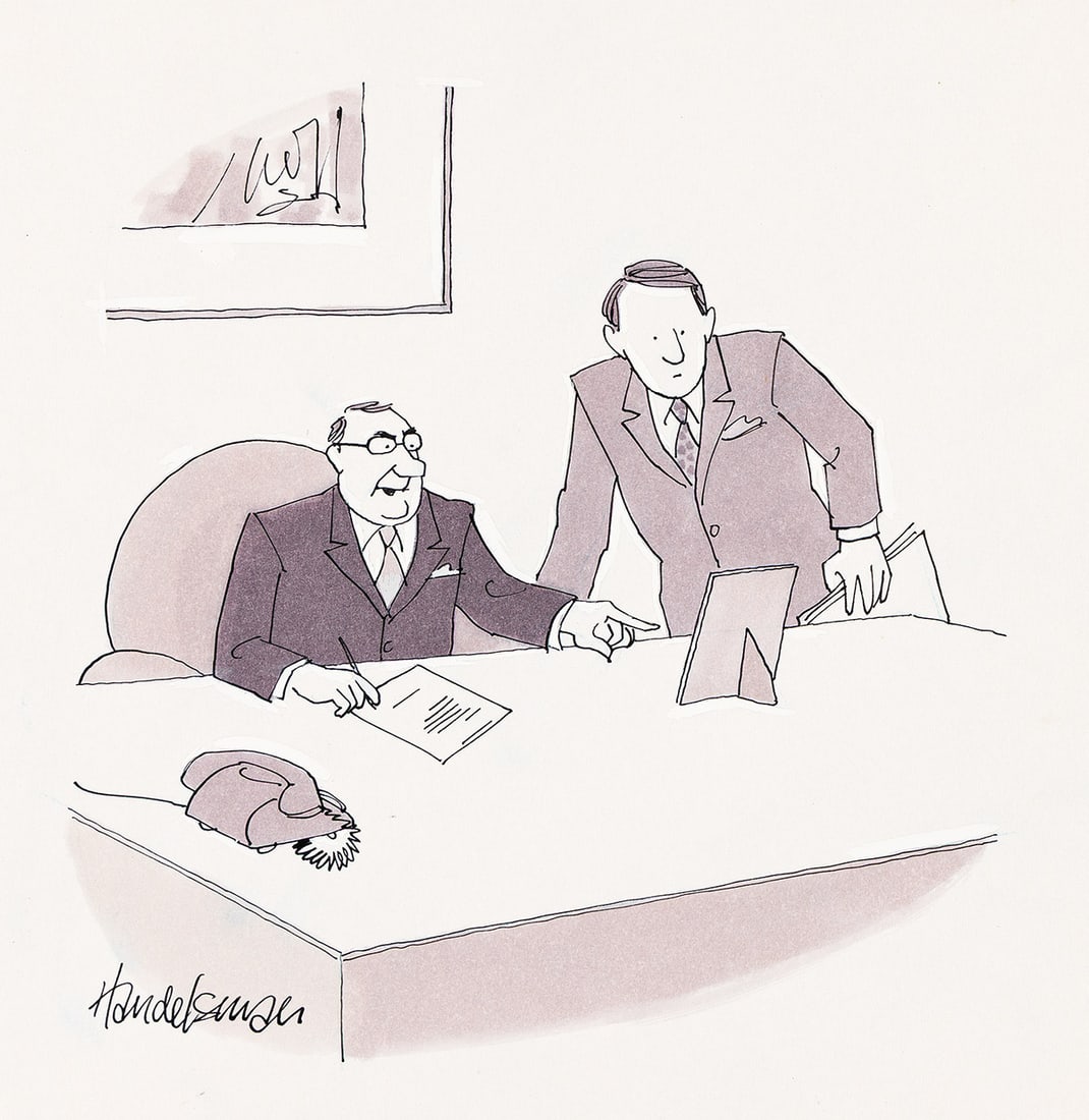 John Bernard Handelsman, (1922-2007), Cartoon proposal, "Of course it's not my son." 1979. (1 of 2)