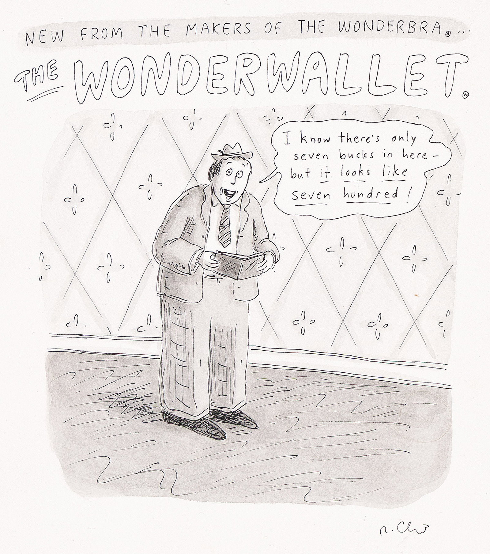 Roz Chast, (b. 1954), The Wonderwallet. 1994.: Roz Chast (b. 1954) The Wonderwallet. 1994. Pen and ink and wash on Bristol board. Signed in lower right. Publication: Cartoon published in The New Yorker, July 18, 1994. 10 3/8 x 9 in. (26.4