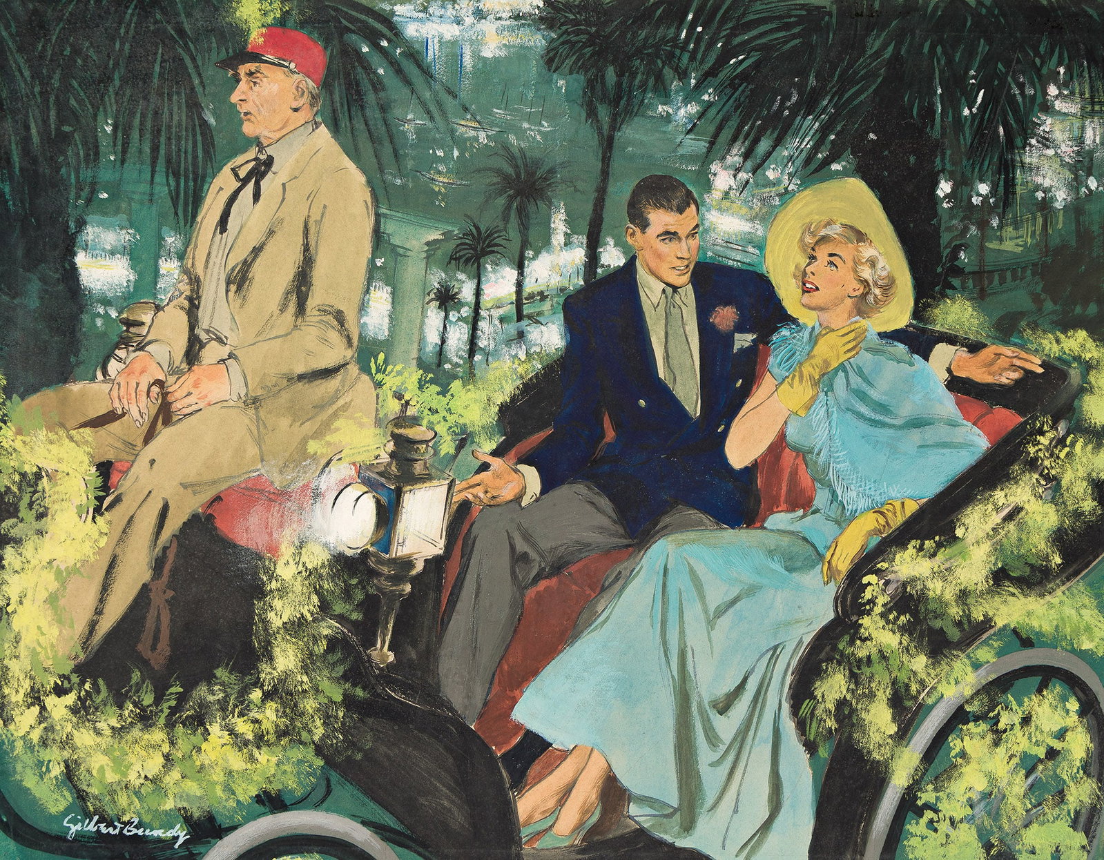 Gilbert Bundy, (1911-1955), "Mary felt dizzy and unreal." 1949.: Gilbert Bundy (1911-1955) "Mary felt dizzy and unreal." 1949. Gouache on board. Signed in lower left. Saturday Evening Post label on verso. Publication: Illustration for the story, "Icy Angel," publ