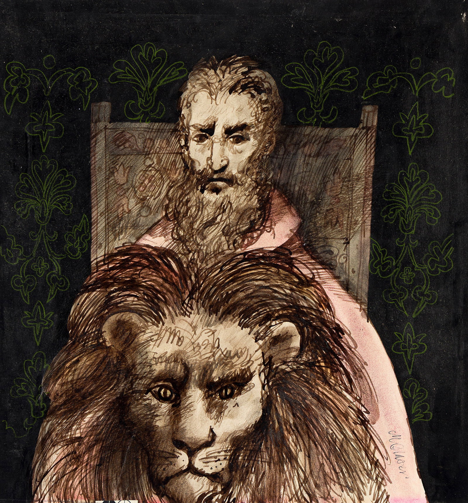 Milton Glaser, (1929-2020), Lion and Man. Circa 1970. (1 of 2)