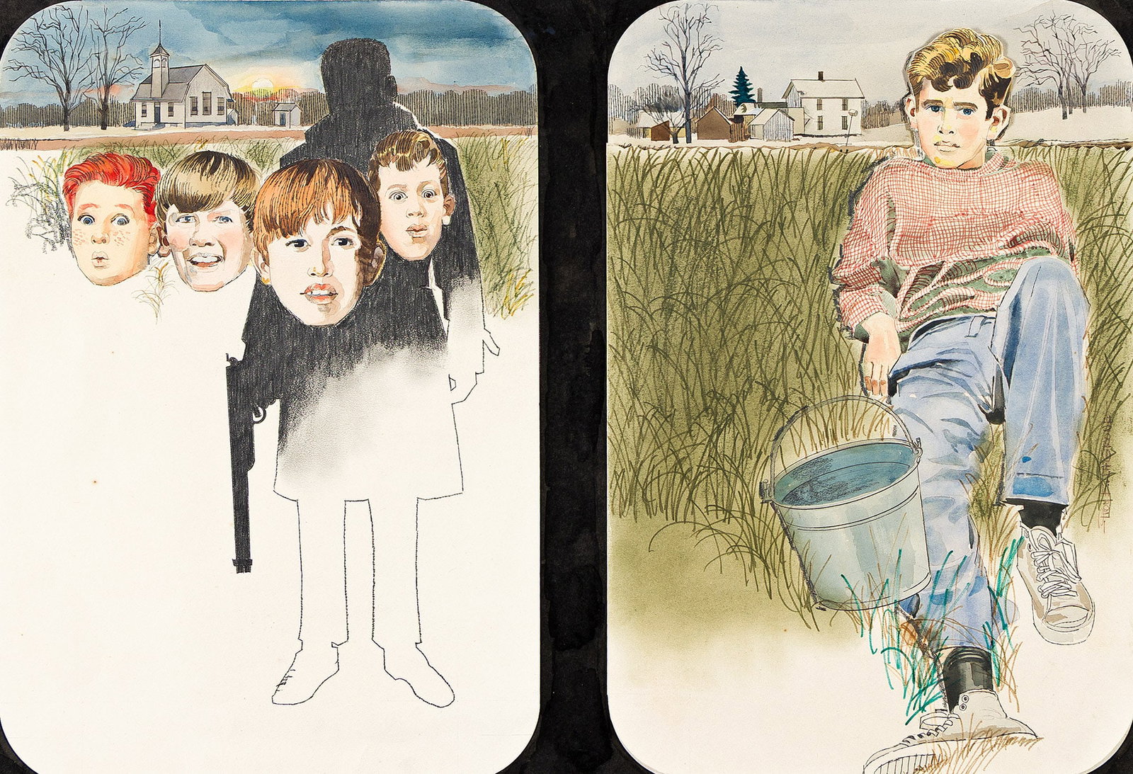 Roy E. LaGrone, (1921-1993), The Three Wars of Billy Joe Treat. 1974.: Roy E. LaGrone (1921-1993) The Three Wars of Billy Joe Treat. 1974. Watercolor, pastel, and pencil on Bristol board. Signed on backing board. Includes exhibition label and return form from the Society
