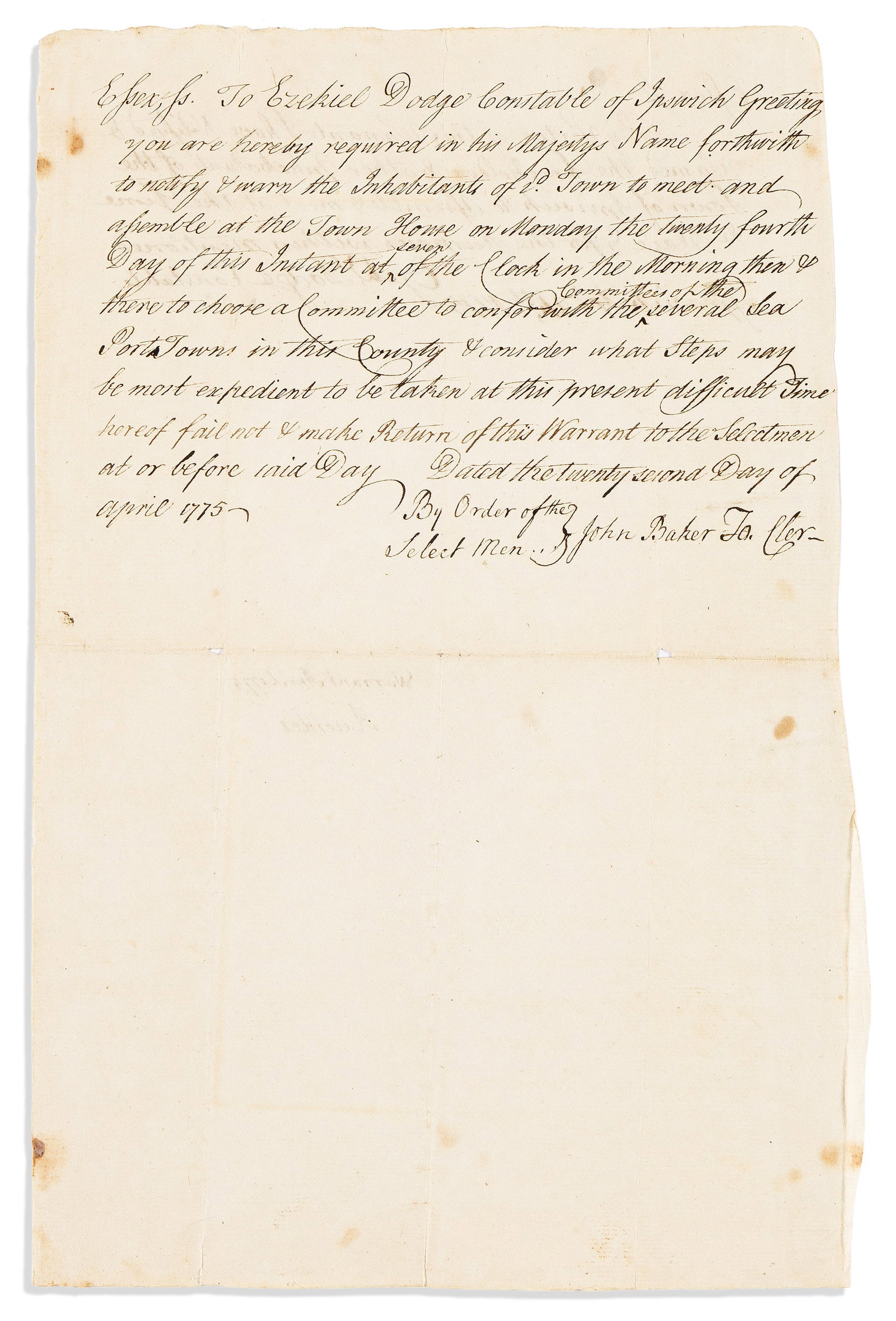 (AMERICAN REVOLUTION--1775.) A town meeting called days after Lexington regarding the steps "to be (1 of 2)