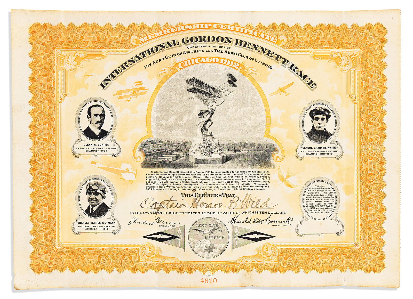 (AVIATION.) Papers of early dirigible pilot Horace B. Wild. Various places, circa 1906-1940 (1 of 2)